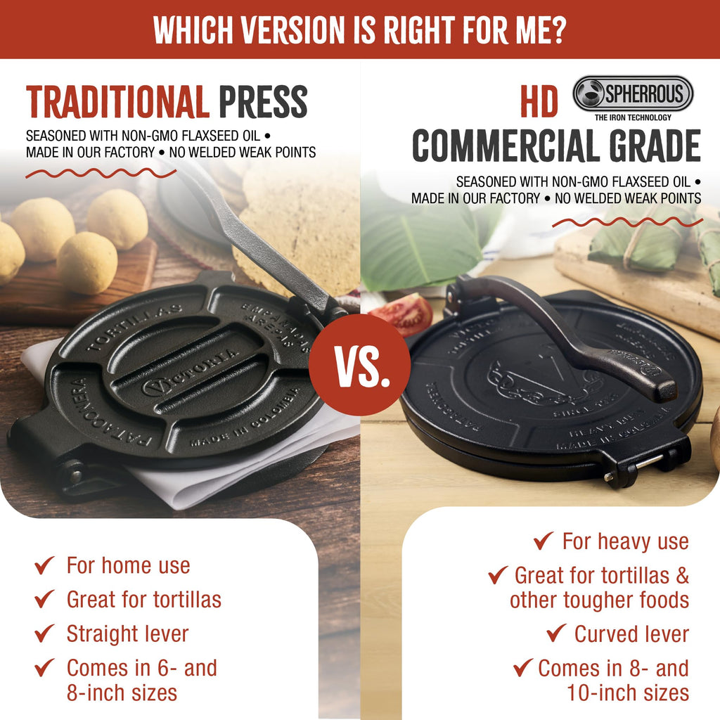 Victoria Cast Iron Tortilla Press, Tortilla and Roti Maker, Made in Colombia, 6.5 Inches