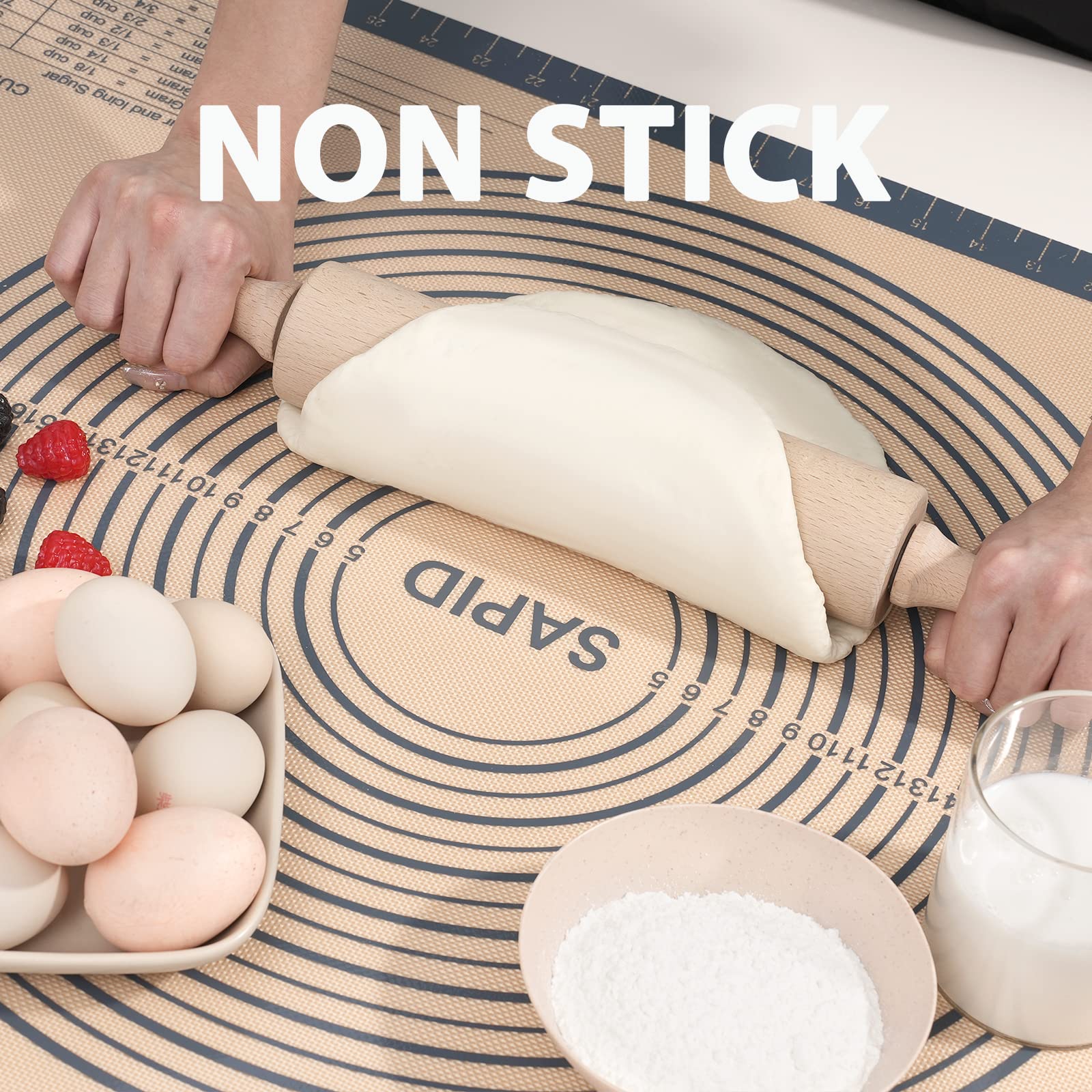 Sapid Extra Thick Silicone Pastry Mat Non-slip with Measurements for Non-stick Silicone Baking Mat Extra Large, Dough Rolling, Pie Crust, Kneading Mats, Countertop, Placement Mats (20 inch x 28 inch ,Gray)