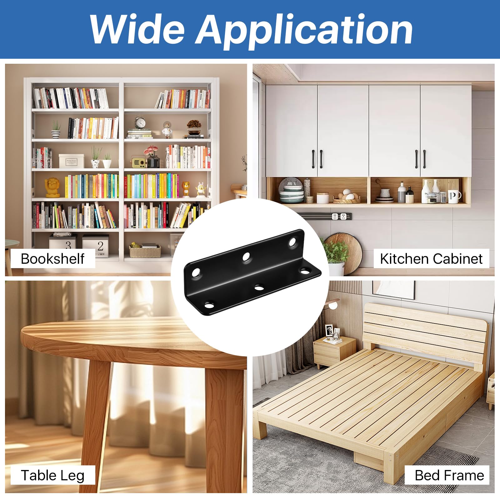 Worldity 15 Pcs Corner Brace, 3.15 x 0.78 Inch Black L Bracket, Stainless Steel Corner Bracket with 90 Pcs Screws, 90 Degree Black Angle Bracket for Wooden Furniture, Shelf, Bed, Desk, Chair