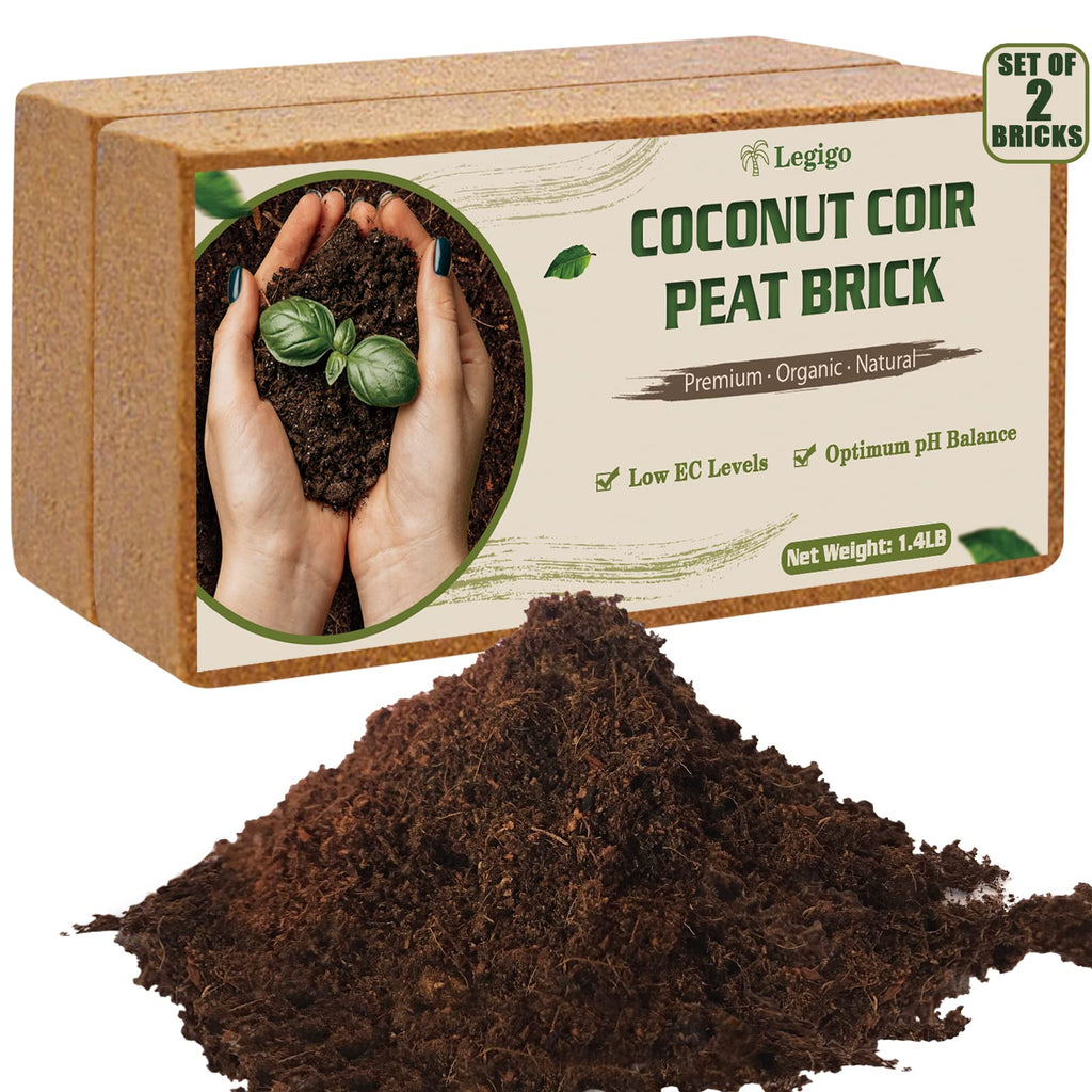 Legigo 2 Pack Premium Coco Coir Brick for Plants- 100% Organic Compressed Coconut Coir Fiber Bricks Starting Mix, Coconut Husk for Planting, Gardening, Potting Soil Substrate, Herbs