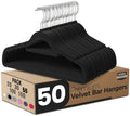 Utopia Home Premium Velvet Hangers 50 Pack - Non-Slip Clothes Hangers with Tie Bar - Black Hangers - Standard Hangers with 360 Degree Rotatable Hook - Heavy Duty Coat Hangers