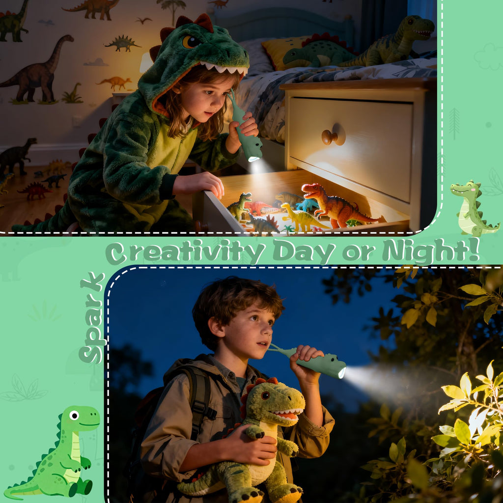 CoolGift Mart Silicone Dinosaur Flashlight, Rechargeable Hanging Night Light for Camping, Night Walks and Home Use, Animal Themed Themed Portable Torch