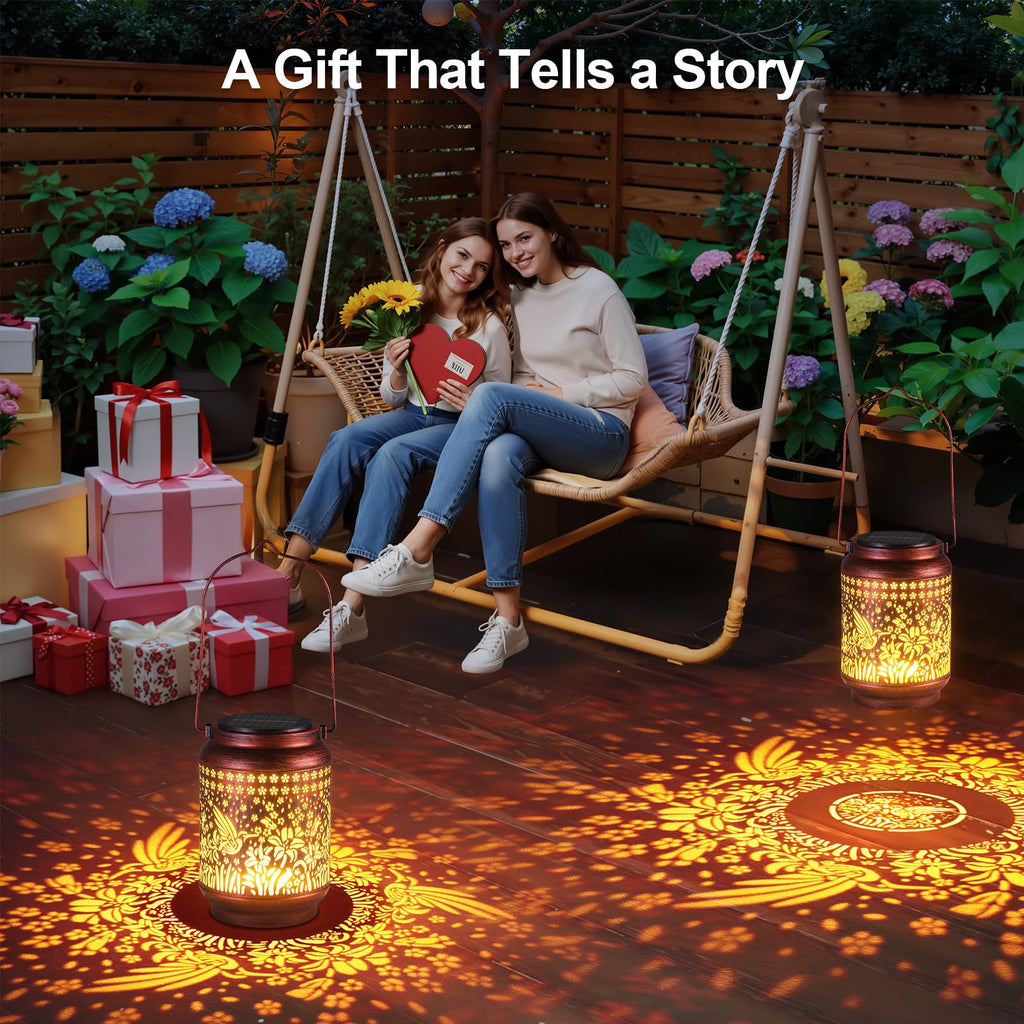 KOOPER Solar Lanterns Outdoor Waterproof Birthday Gifts for Women Mon Grandma, Brighter Hummingbird Hanging Solar Lantern Lights Outdoor, 2 Modes Metal Outdoor Decoration for Yard, Patio(1 Pack)