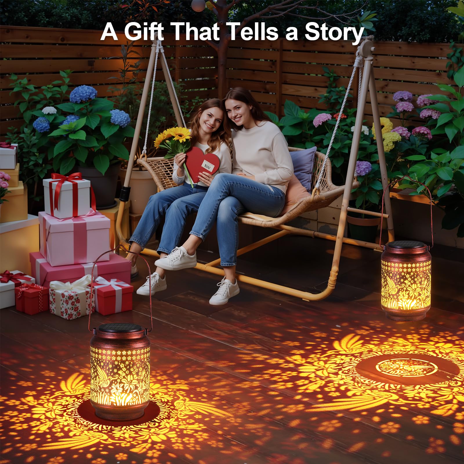 KOOPER Solar Lanterns Outdoor Waterproof Birthday Gifts for Women Mon Grandma, Brighter Hummingbird Hanging Solar Lantern Lights Outdoor, 2 Modes Metal Outdoor Decoration for Yard, Patio(1 Pack)