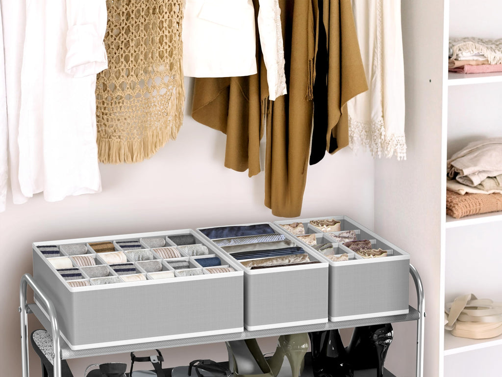 Simple Houseware 7 Pack Closet Drawer Organizer for Underwear, Socks, Bra, Scarf, Tie, Grey
