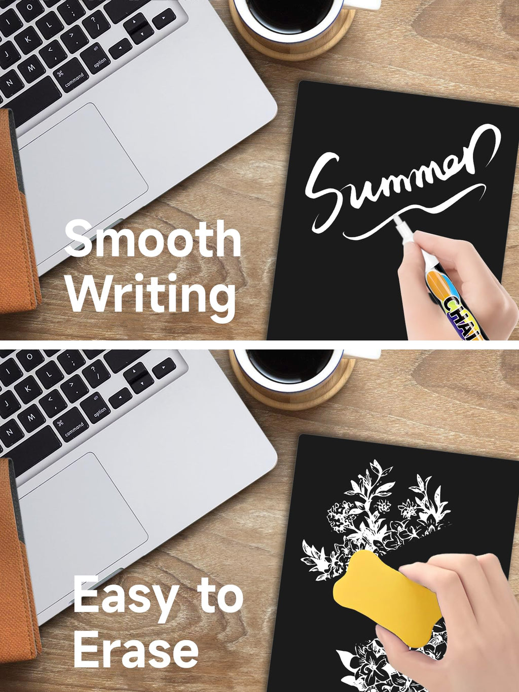 Kivsty 2 PCS Desktop Black Dry Erase Board with Stand - 30 x 20cm Small Acrylic Black Board with Marker and Magnetic Clip, Reusable Desk Notepad, to-Do List, Menu Board Signs for Bar, Office, Home