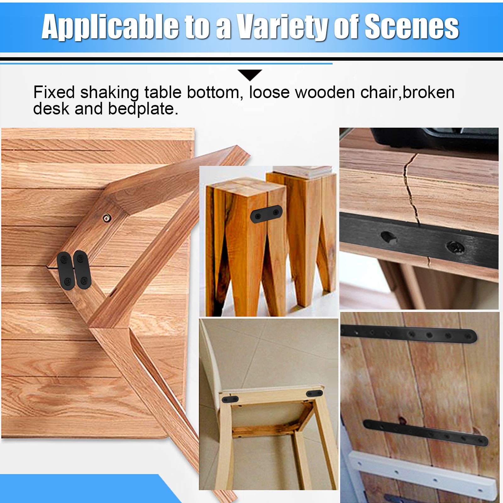 Glarks 134Pcs Black Corner Brace Set, 24Pcs L Shape Bracket and Flat Bracket Metal Joint Plate Fastener with 110Pcs Screws for Wood Wood Chair Bookshelf Board Window Furniture Cabinet