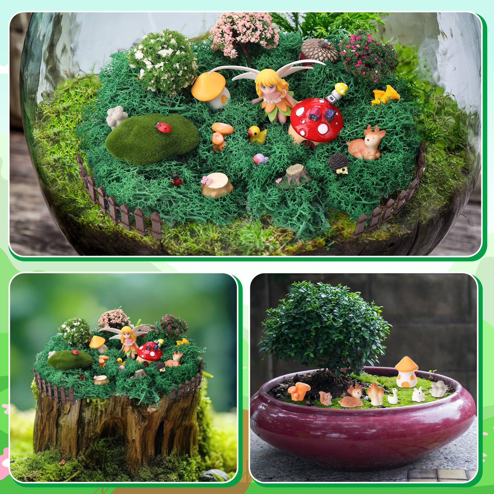 Jspupifip 55 Pcs Miniature Fairy Garden Accessories with Fairy Garden Animals Figurines Supplies Micro Landscape Ornaments Kit for Outdoor House Decor Plant Bonsai Decoration