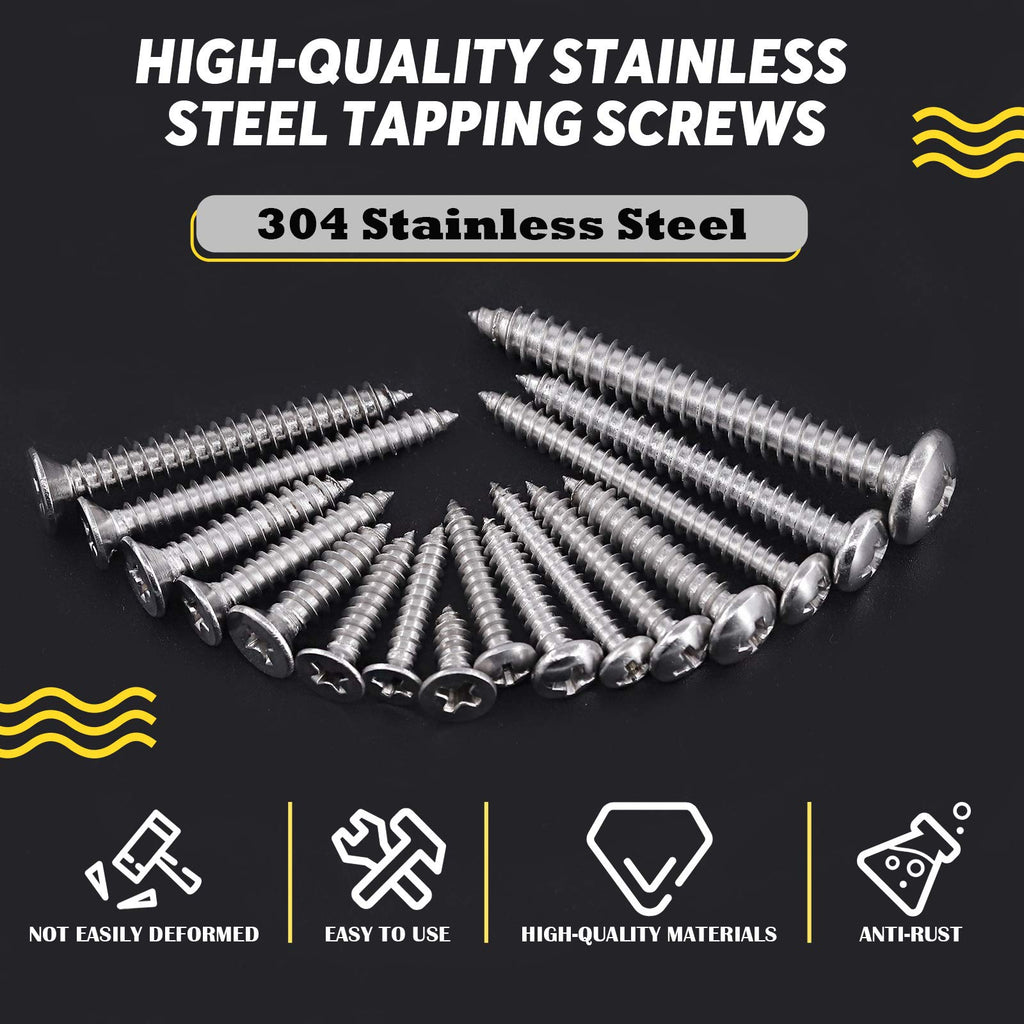 Hilitchi 570 Piece M 3 4 5 6 Stainless Steel Phillips Round Flat Head Self Tapping Screw Assortment Kit
