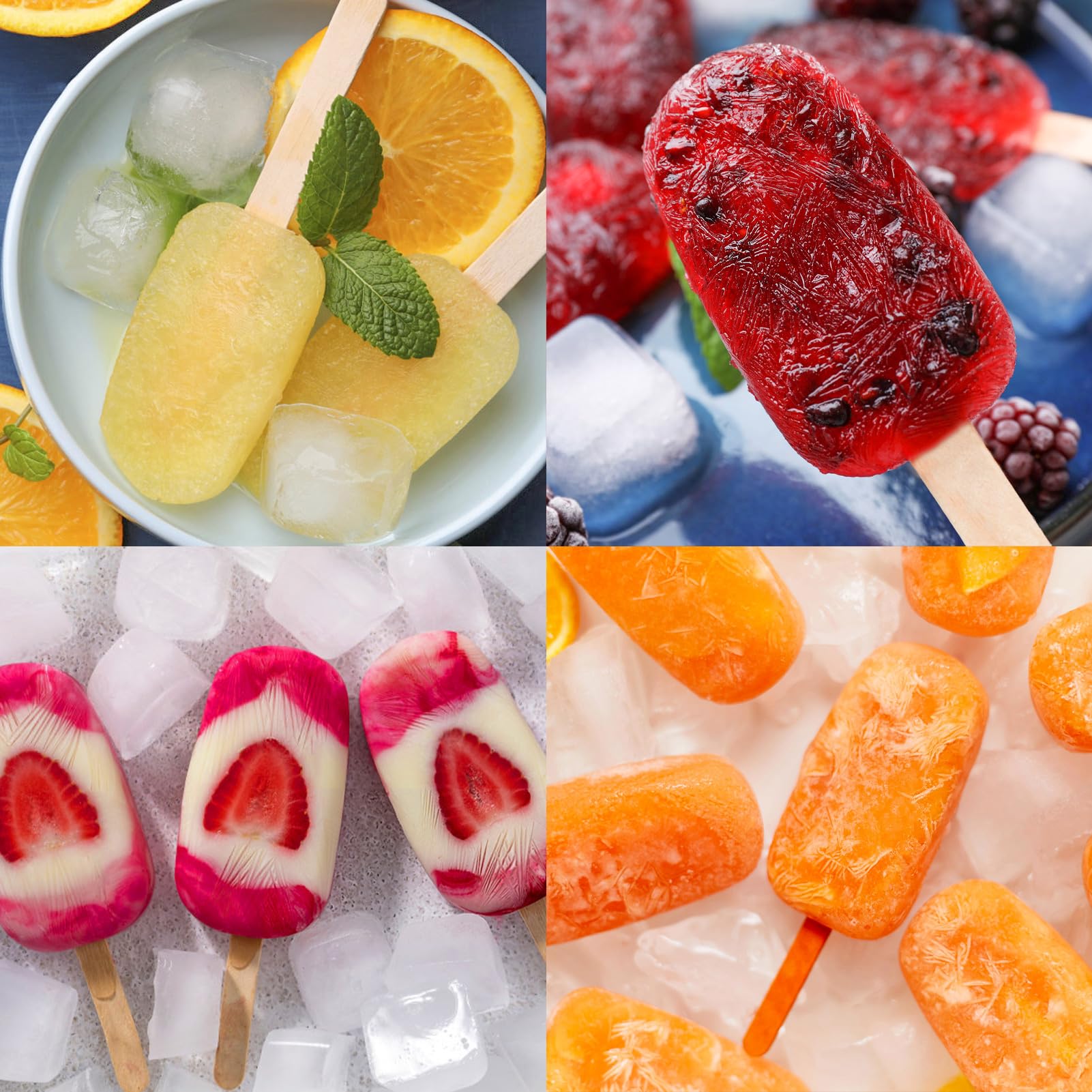 Popsicle Molds 2Pcs, Silicone Ice Cream Molds ice Lolly Moulds with Lid, 100 Sticks and 50 Bags for Ice Pop Cakesicle Dessert, BPA Free