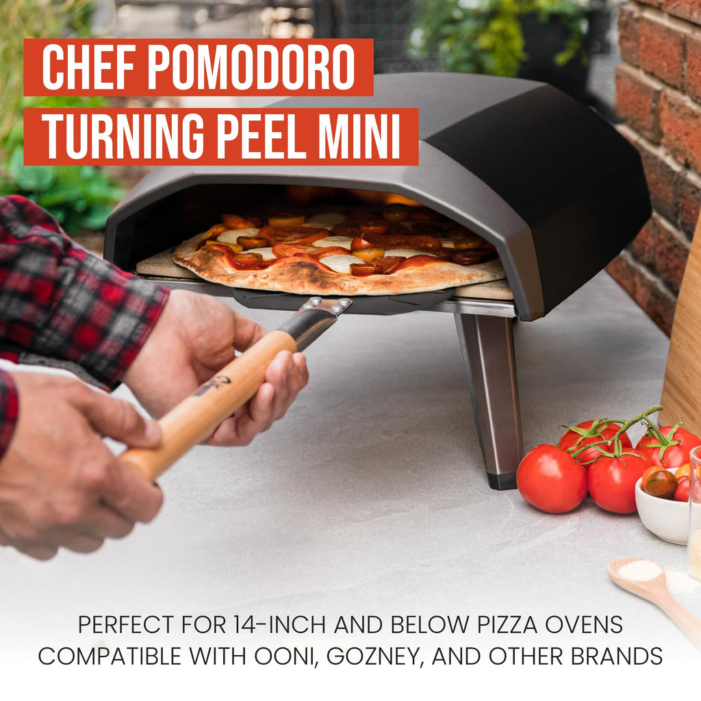 Chef Pomodoro Aluminum Turning Pizza Peel with Detachable Wood Handle for Easy Storage, Gourmet Luxury Pizza Paddle for Baking Homemade Pizza Bread (9-Inch)