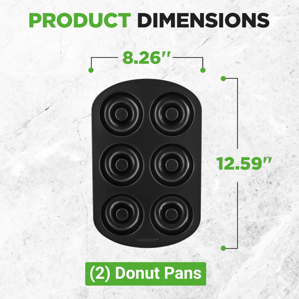 NutriChef Donut Pan - 2 Piece Set of 6 Cavity Nonstick Carbon Steel Donut Molds, Easy Release & Clean, Great for Bagels, Desserts & Chocolate, Dishwasher and Oven Safe