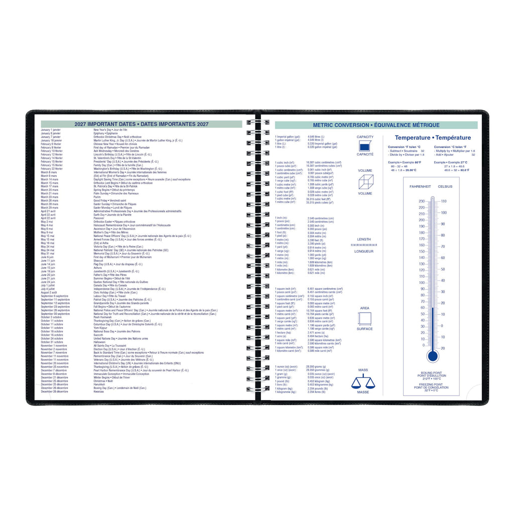 Blueline® 2026 Essential Weekly Planner, Appointment Book, 12 Months, January to December, Twin-Wire Binding, 11" x 9.0625", Black, Bilingual (C5950.81BT-26)