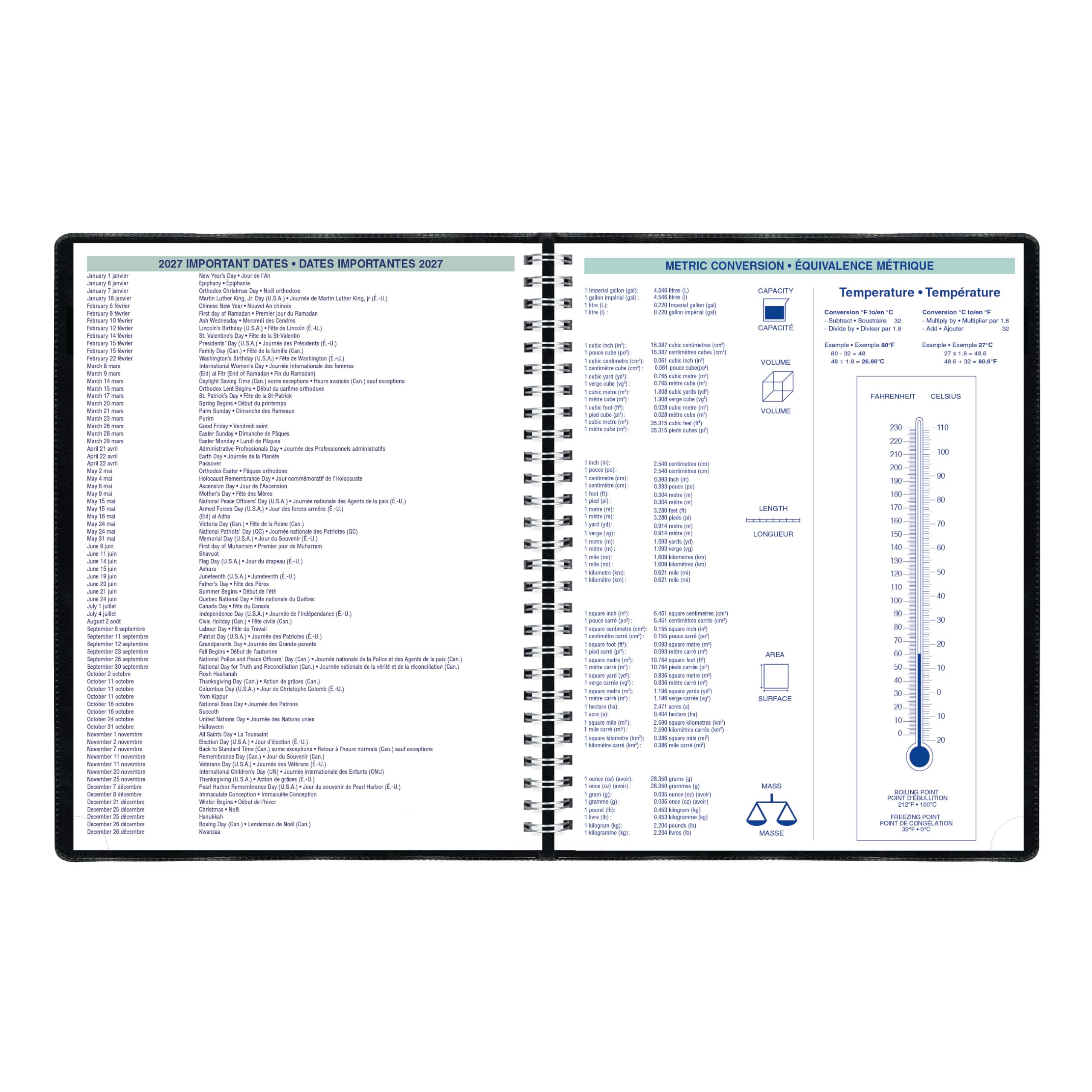 Blueline® 2026 Essential Weekly Planner, Appointment Book, 12 Months, January to December, Twin-Wire Binding, 11" x 9.0625", Black, Bilingual (C5950.81BT-26)