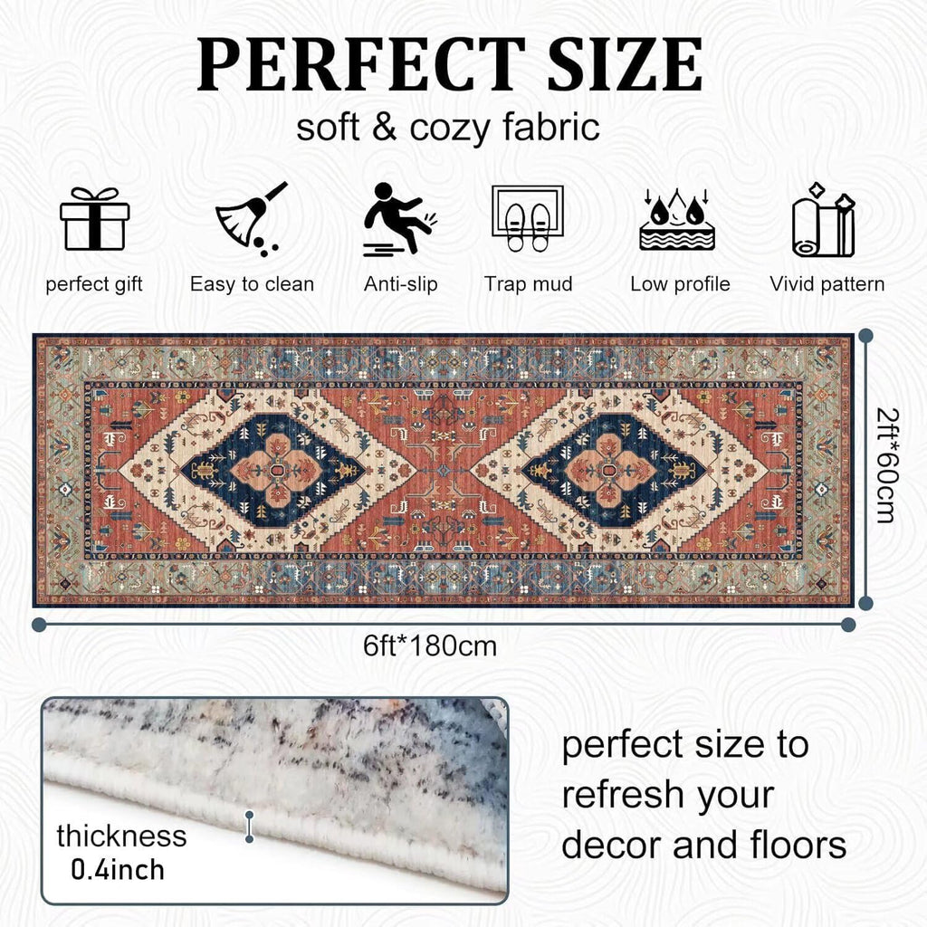 Grosrues Hallway Runner Rug 2'x6' Washable Non Slip Area Carpet - Soft Throw for Bedroom, Water Absorbent Entryway Rug - Indoor Entrance Floor Mat for Kitchen Laundry Room