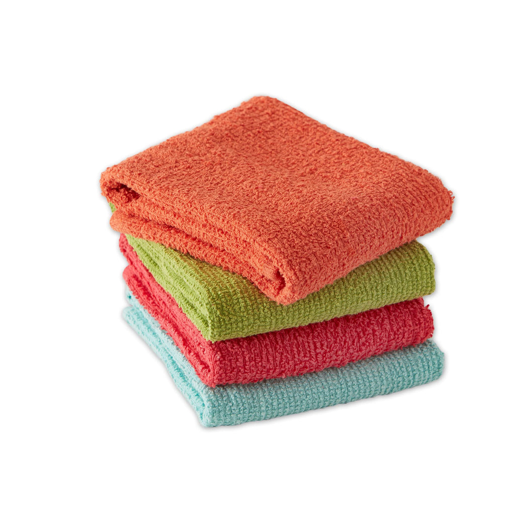 DII 100% Cotton, Machine Washable, Ultra Absorbent, Everyday Kitchen Basic, Utility, Bar Mop Dishtowel 16 x 19 Set of 4- Brights