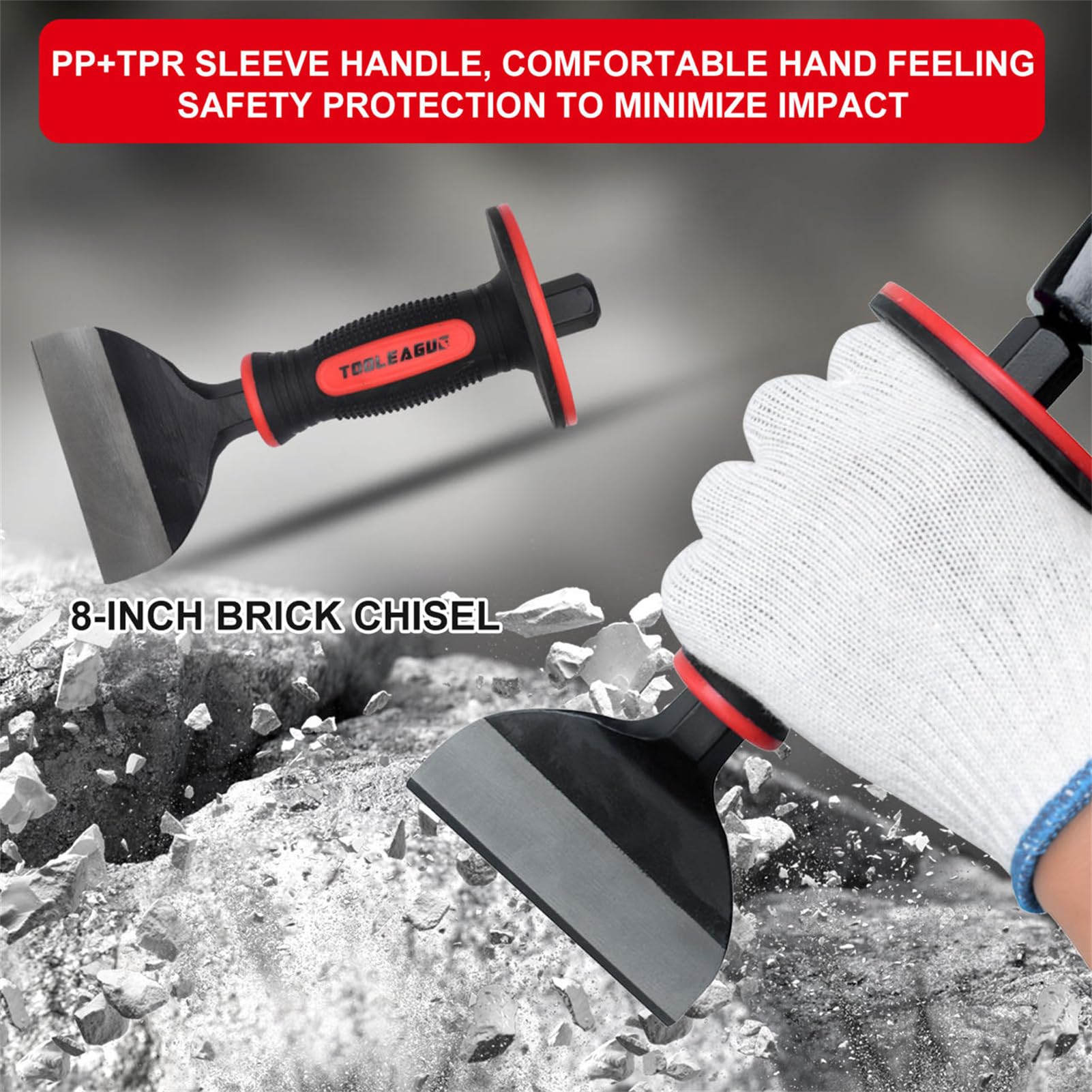 TOOLEAGUE Heavy Duty Masonry Chisel,8 inches Brick Chisel with Hand Protection（1Pc)