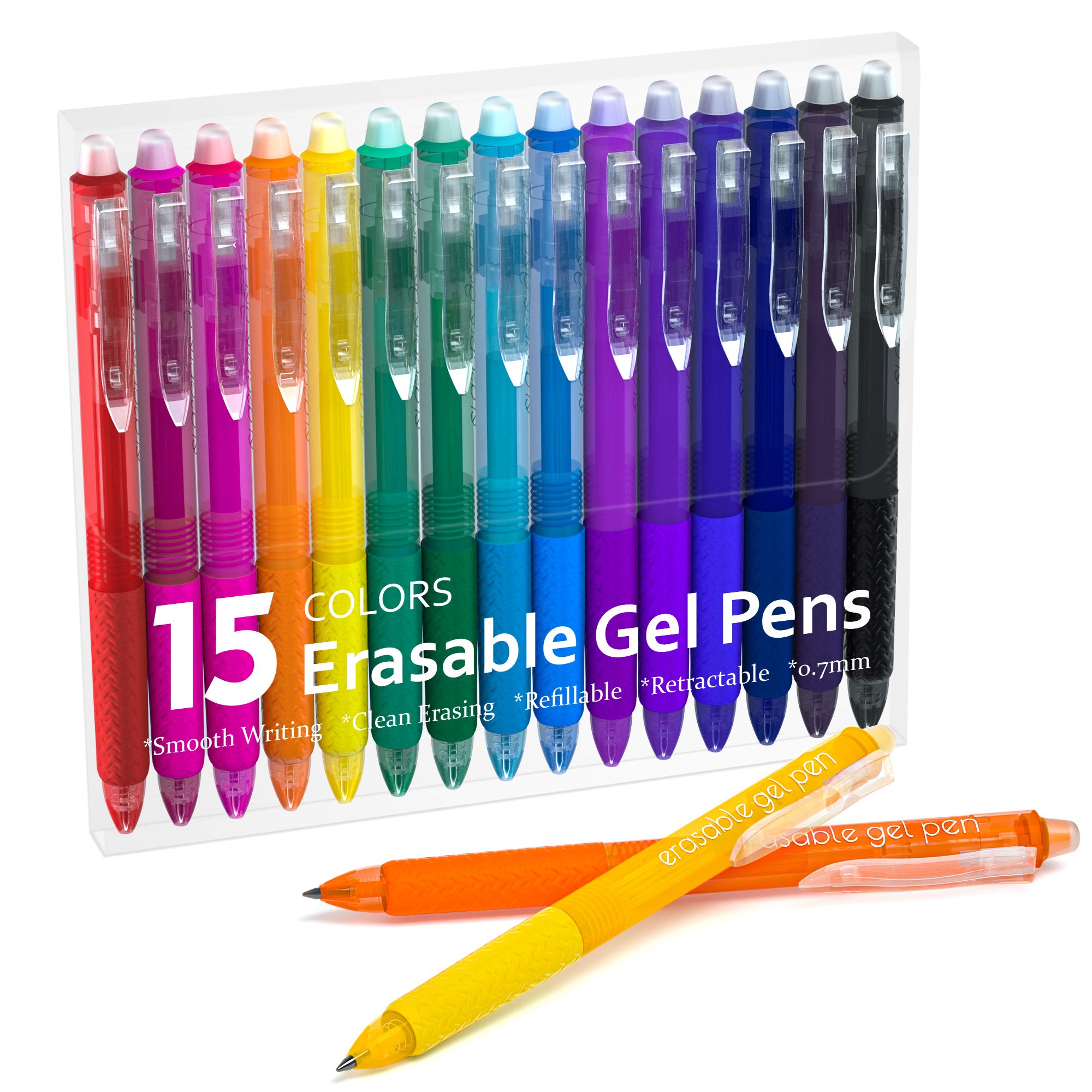 Erasable Gel Pens, 15 Colors Lineon Retractable Erasable Pens Clicker, Fine Point, Make Mistakes Disappear, Assorted Color Inks for Drawing Writing Planner and Crossword Puzzles