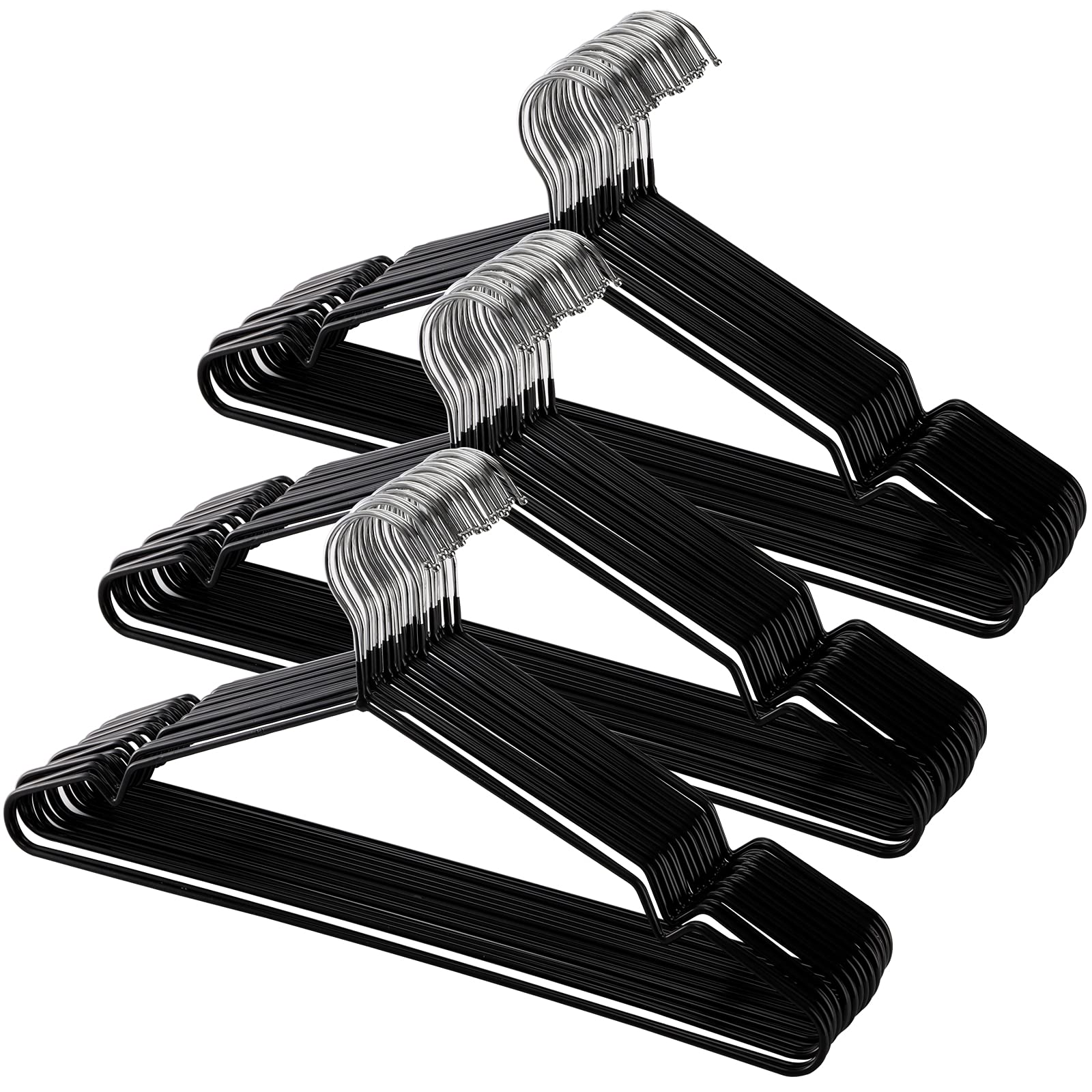 Tosnail 50 Pack 16-Inch Stainless Steel Wire Metal Hangers, Non-Slip Hanger, Space Saving Closet Clothes Hangers - Black