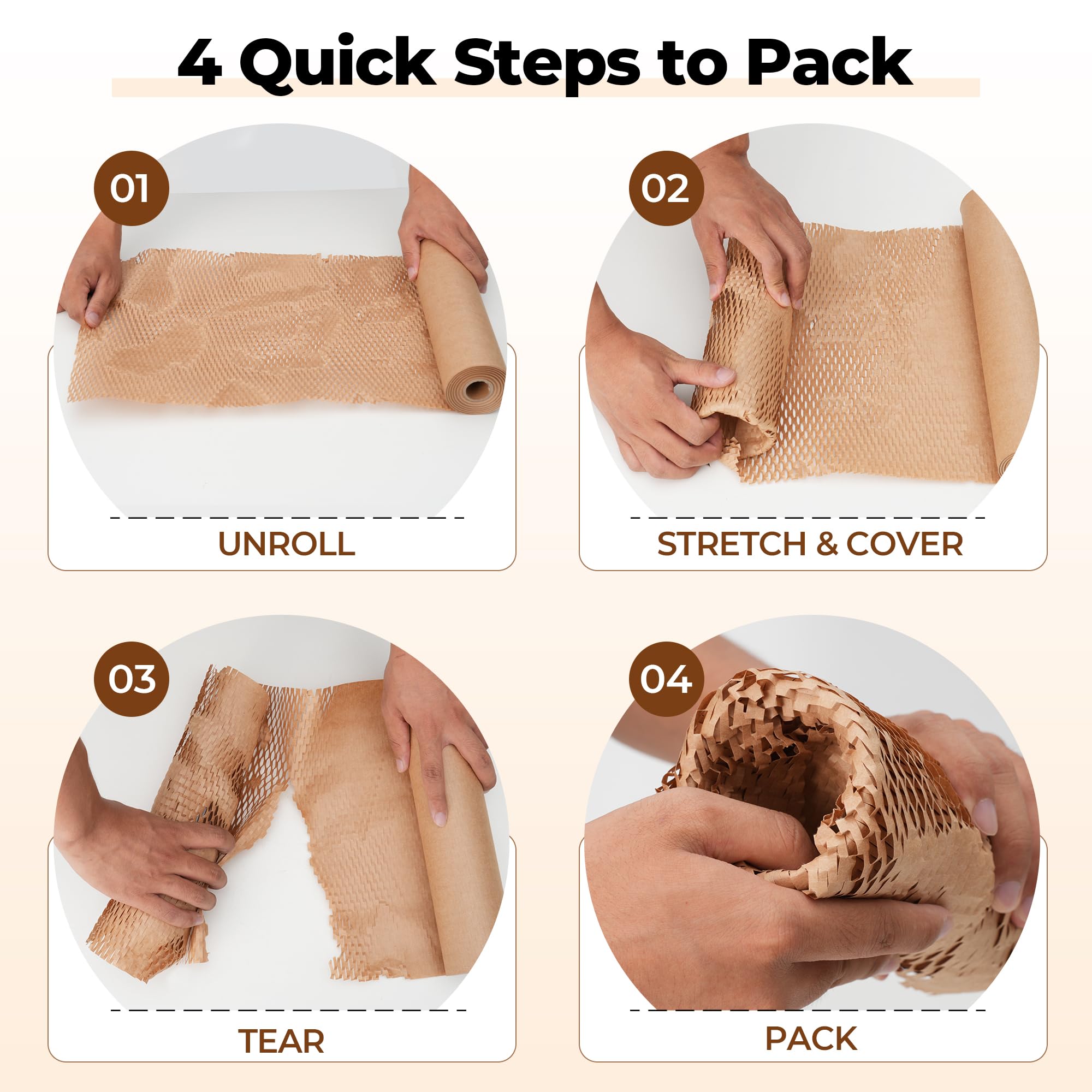 Tera Honeycomb Packing Paper Eco-friendly: 15"x100' Recyclable Cushioning Wrap for packaging Moving Supplies Shipping Boxes Gift Wrapping Paper Alternative to Bubble Wrap with 20 Fragile Sticker