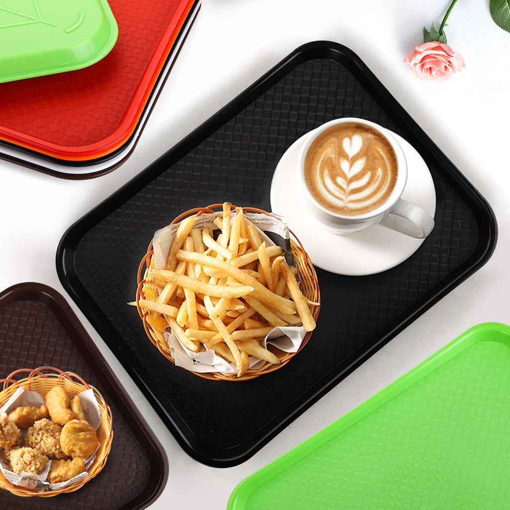 Yarlung 6 Pack Plastic Fast Food Trays, 16x12 Inches Restaurant Serving Trays Set for Coffee Table, Party, 6 Colors