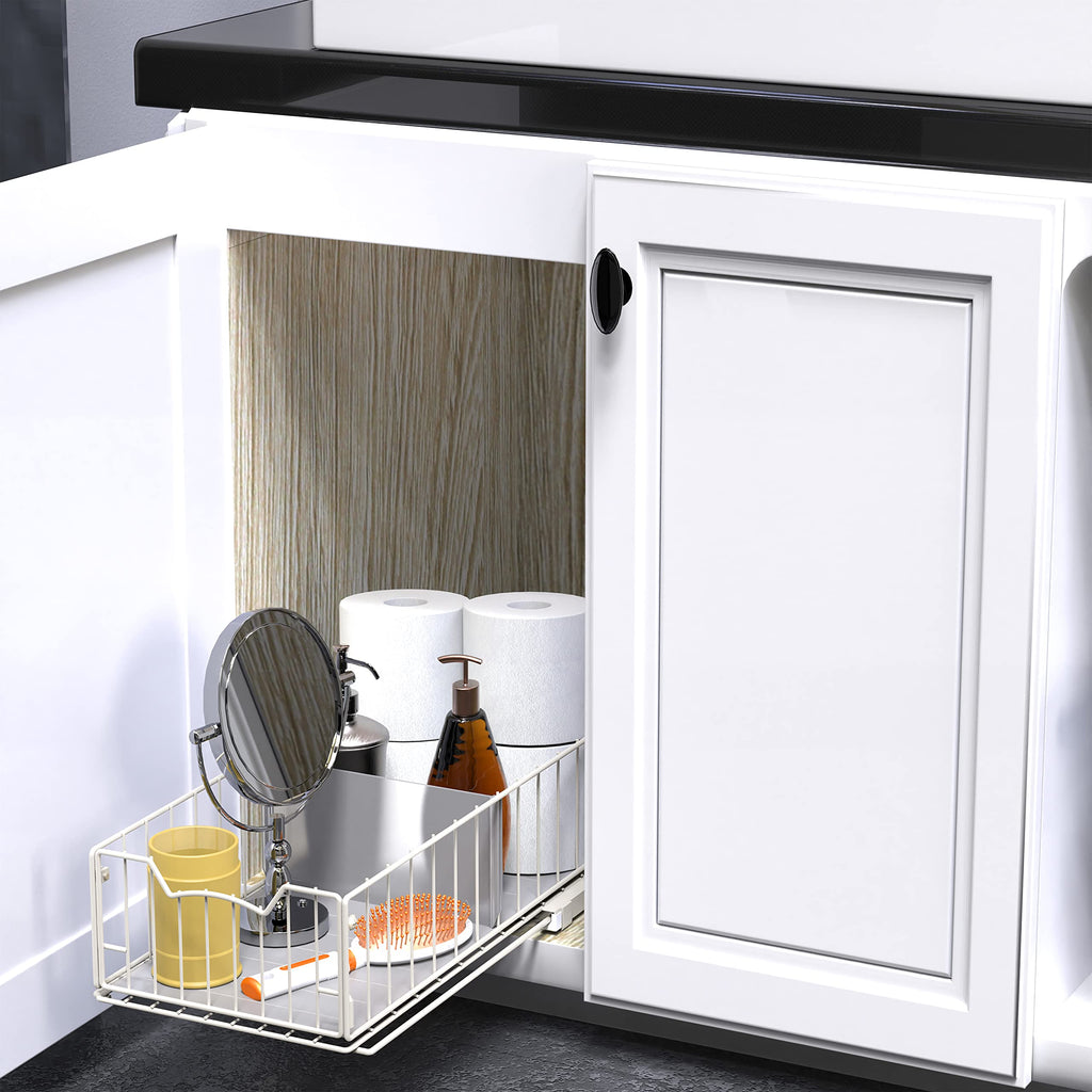 Simple Houseware Pull Out Sliding Basket Cabinet Drawer Organizer for Cupboard Storage, White