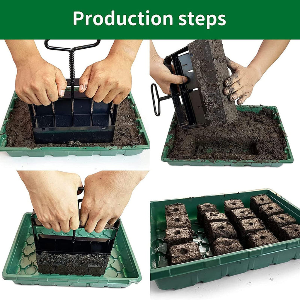 Soil Blocker with Comfortable Handle, 4 Cell Soil Block Maker 2 Inch Mold Blocking Tool for Seed Starting Germination, Grow Seedling No Transplant Shock