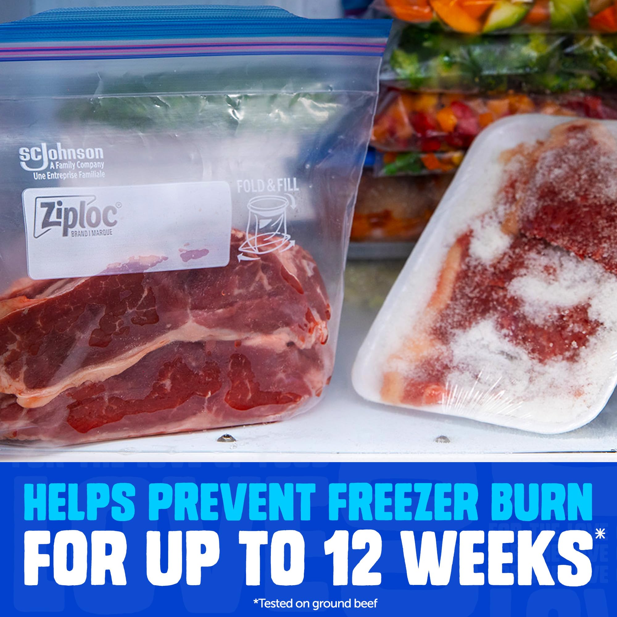 Ziploc® Medium and Large Freezer Bags, Prevents Freezer Burn, Microwave & Freezer Safe, New Stay-Open Design, Stand-Up Bottom, BPA Free, 2 Pack
