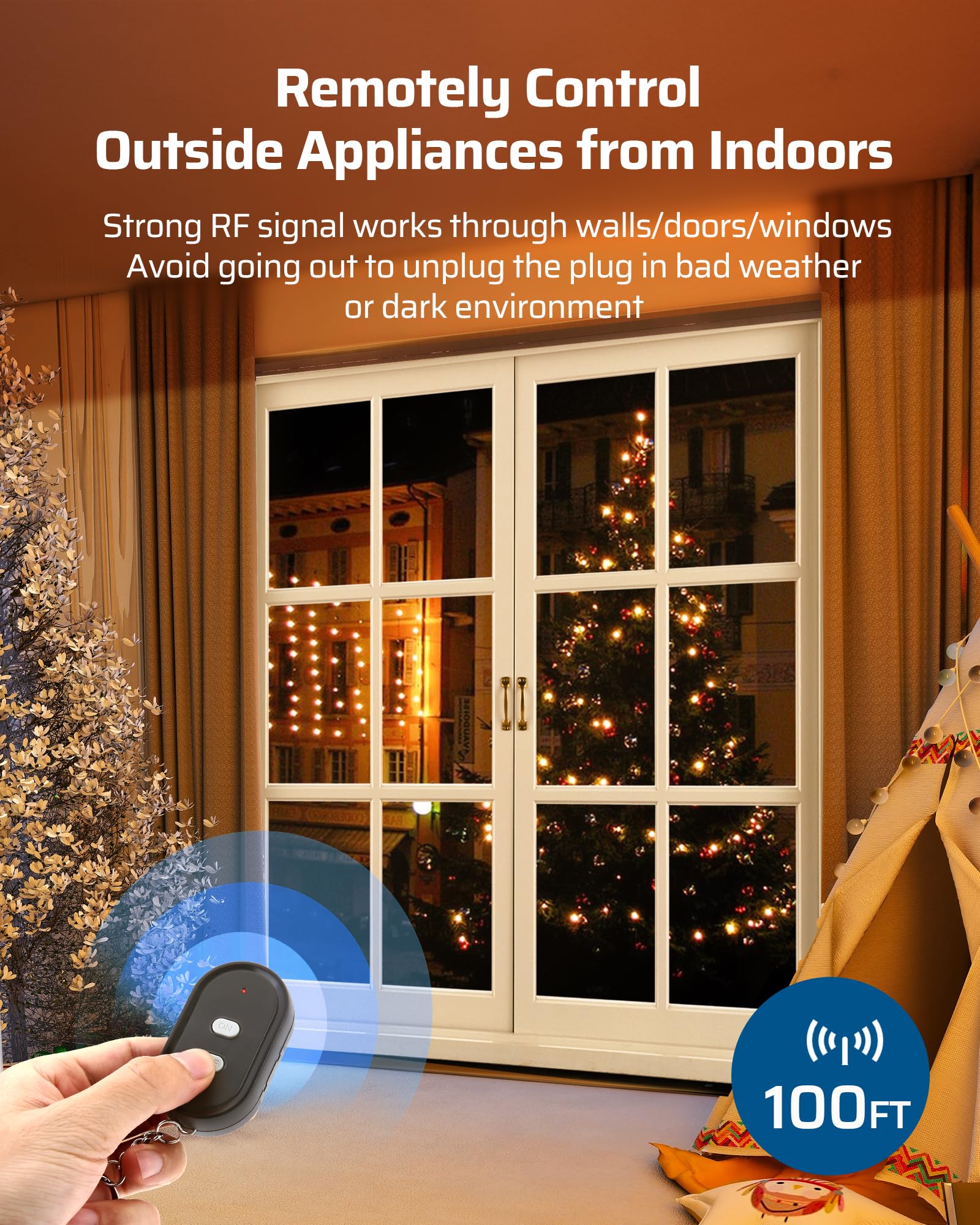 DEWENWILS Outdoor Wireless Remote Control Outlet, 15 amp Heavy Duty Weatherproof Remote Controlled Light Switch for Christmas Lights String Lights, 100 Feet Range, UL Listed