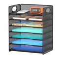 Samstar 7 Tier Paper Letter Tray, Mesh Desk File Organizer File Sorter Rack Shelves with Handles, Black