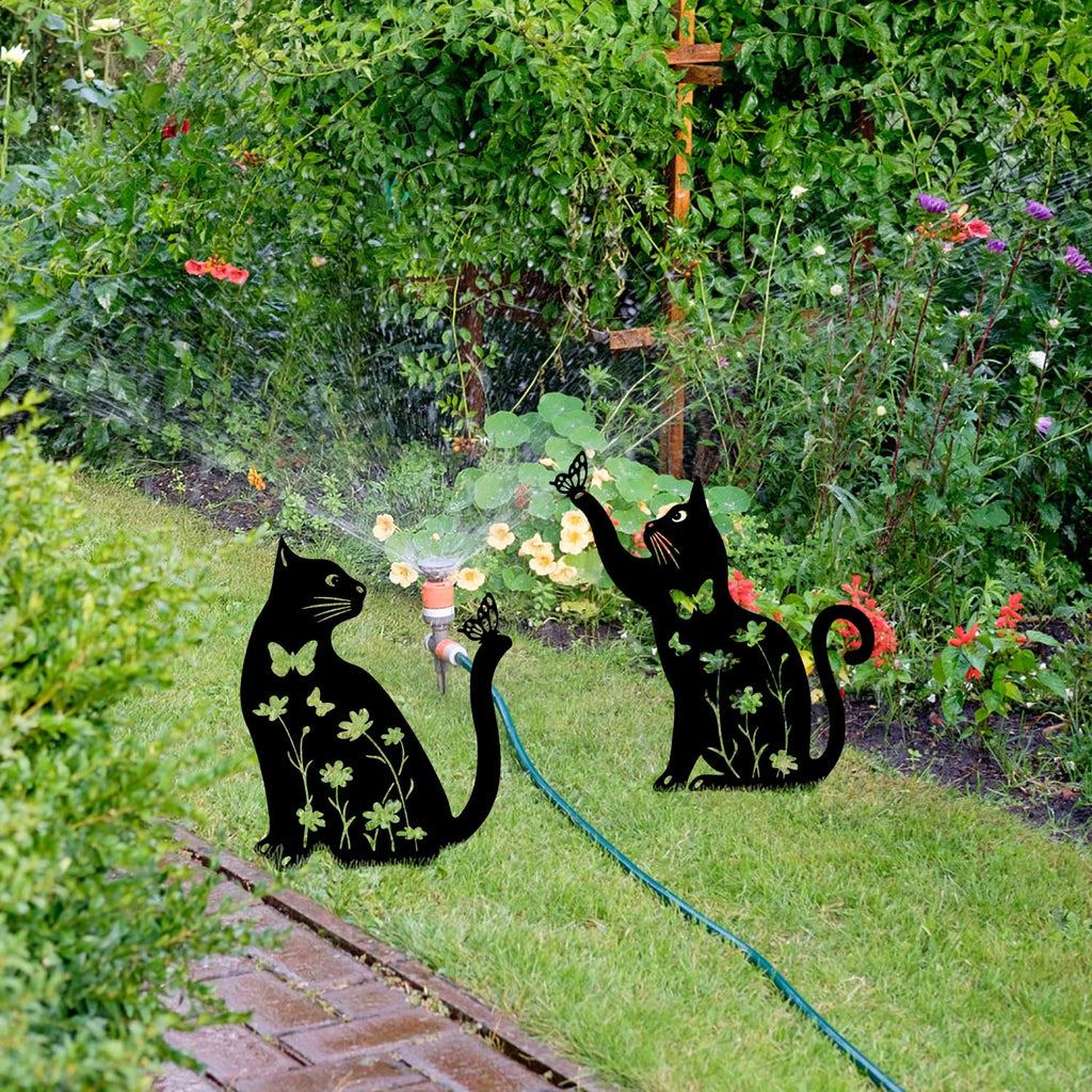 2Pcs Metal Cat Garden Statues HADEEONG Decorative Garden Stakes Black Ornaments Cat Lover Gifts for Lawn Ornaments Yard Patio Outdoor Decorations