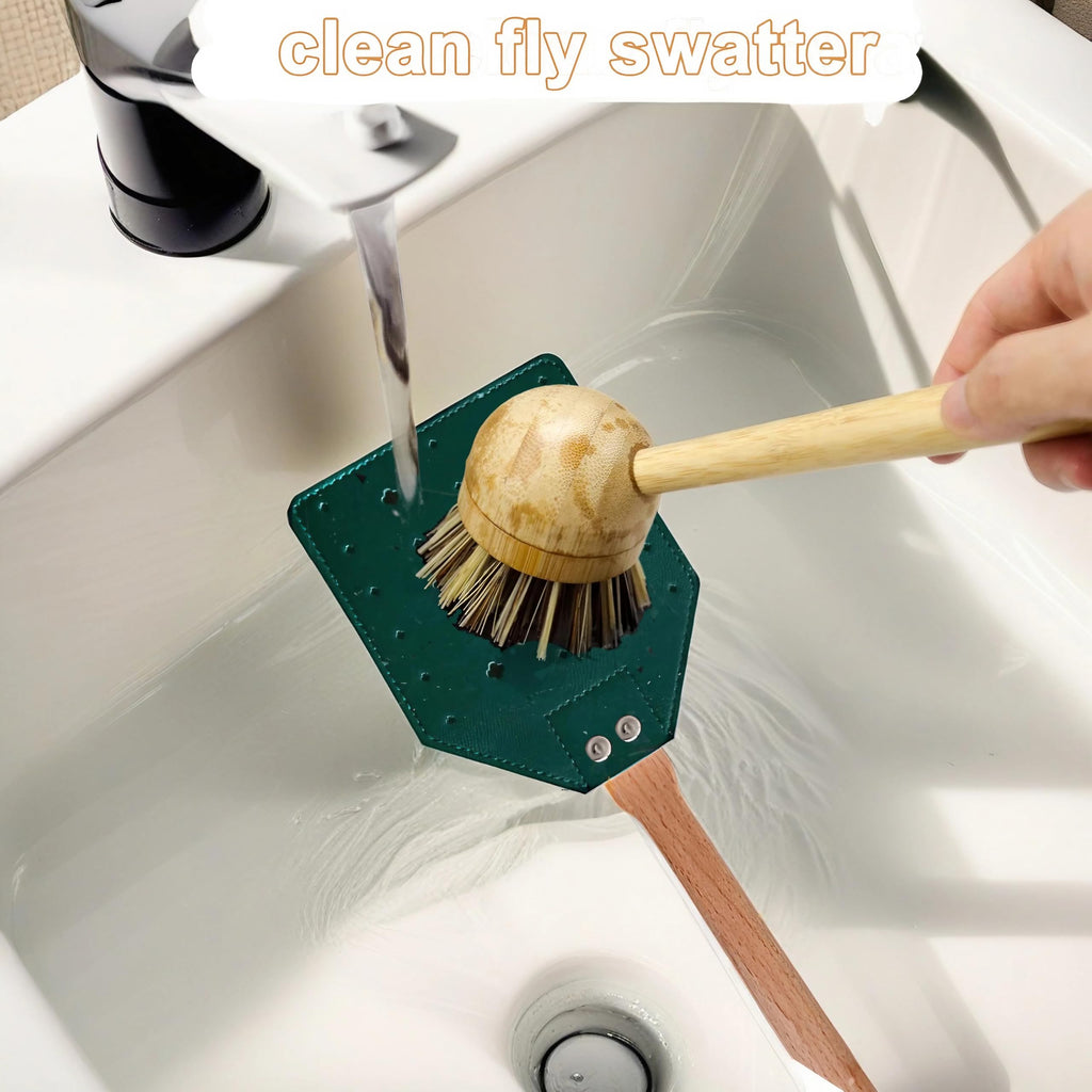 MXDCH Leather Fly Swatter with Long Wooden Handle, Durable Fly Catcher for Indoor & Outdoor Use, Manual Insect Swatter for Wasps, Horseflies, and Spiders with Hanging Rope (2, Green)