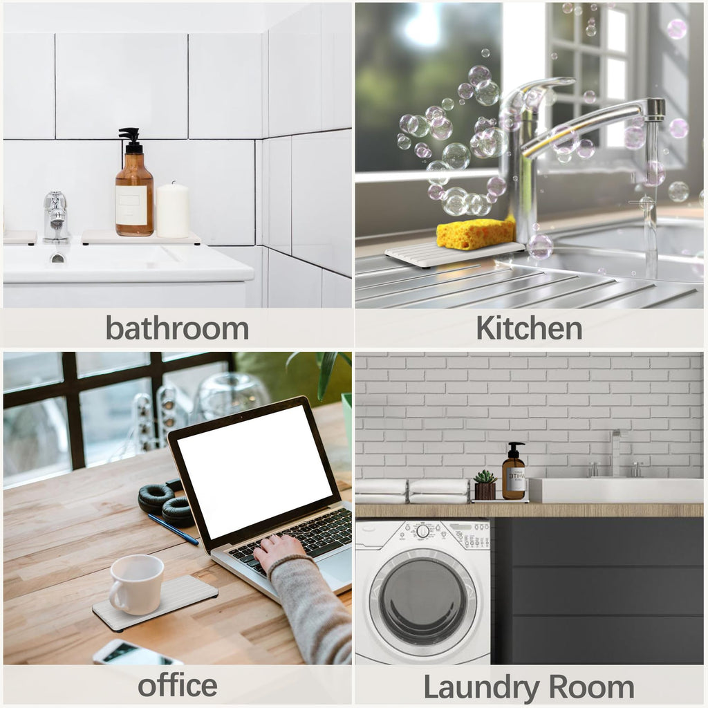 NiuYichee 2 PCS Water Absorbent Diatomite Coasters (9.5" x 4"), Grooved Design, Water Absorbing Stone Used for Hand Soaps & Plants & toiletries in The Modern Home