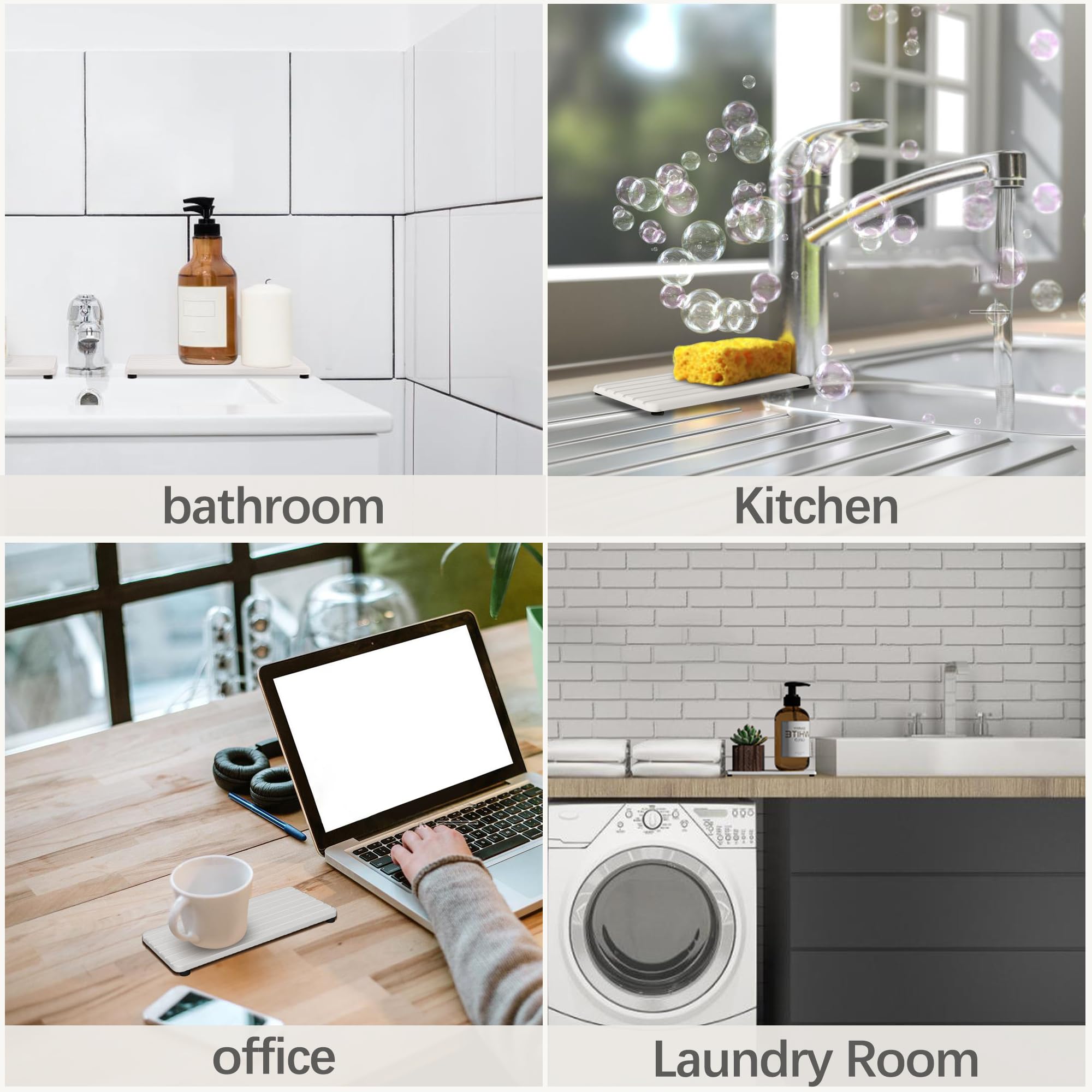 NiuYichee 2 PCS Water Absorbent Diatomite Coasters (9.5" x 4"), Grooved Design, Water Absorbing Stone Used for Hand Soaps & Plants & toiletries in The Modern Home