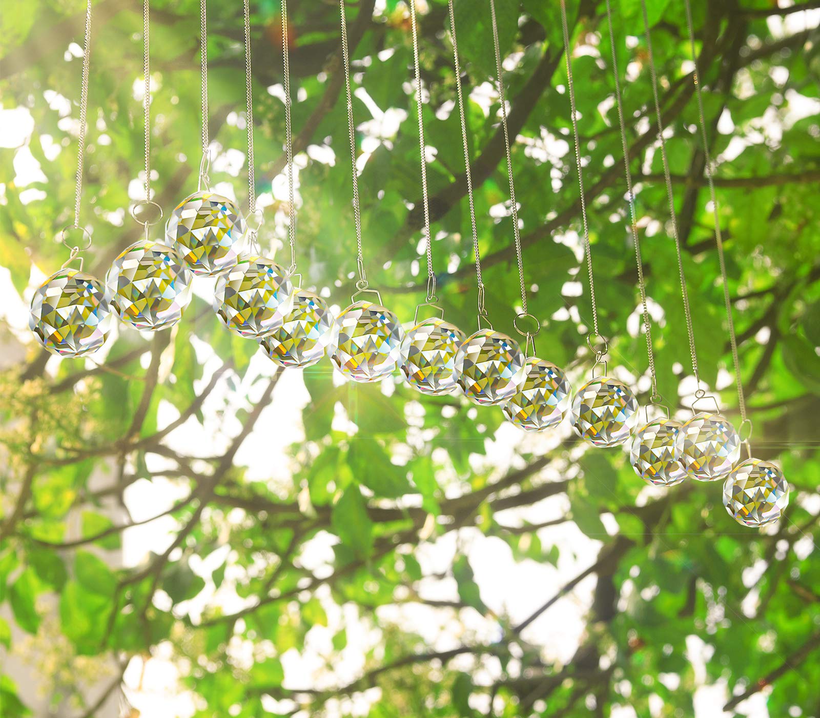MerryNine 20 Pack Sun Catcher Indoor Window, 30mm/1.18" Clear K9 Crystal Suncatcher for Windows Hanging, DIY Prisms Rainbow Maker for Windows, Home, Garden, Wedding Feng Shui Party Crystal Decor