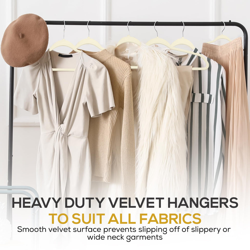 Techzoo Premium Ivory Velvet Hangers 50 Pack - Space Saving Felt Hanger, Non Slip Clothes Hangers for Closet, Heavy Duty Coat Hanger with 360° Rotatable Hook, Hold Up to 10 lbs