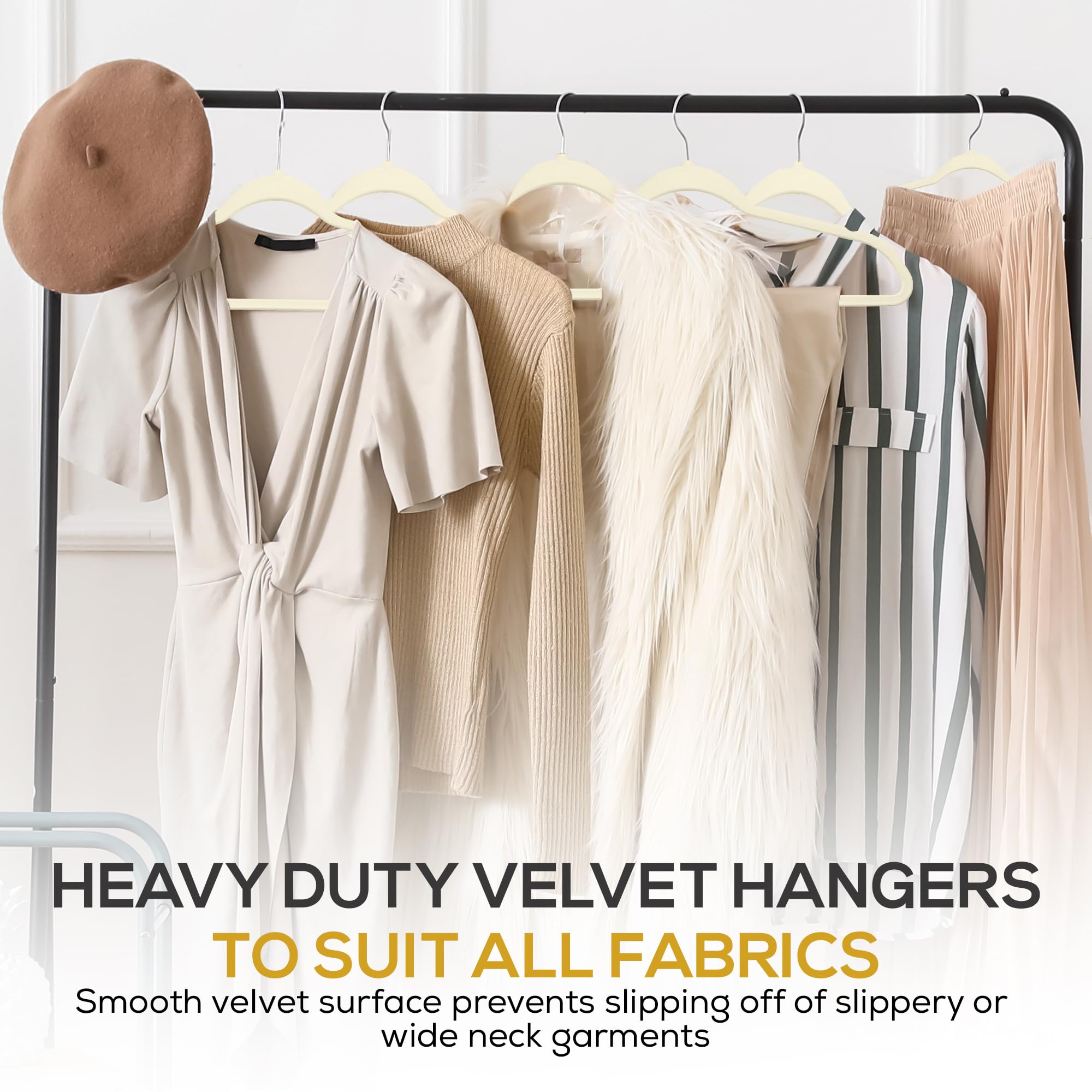 Techzoo Premium Ivory Velvet Hangers 50 Pack - Space Saving Felt Hanger, Non Slip Clothes Hangers for Closet, Heavy Duty Coat Hanger with 360° Rotatable Hook, Hold Up to 10 lbs