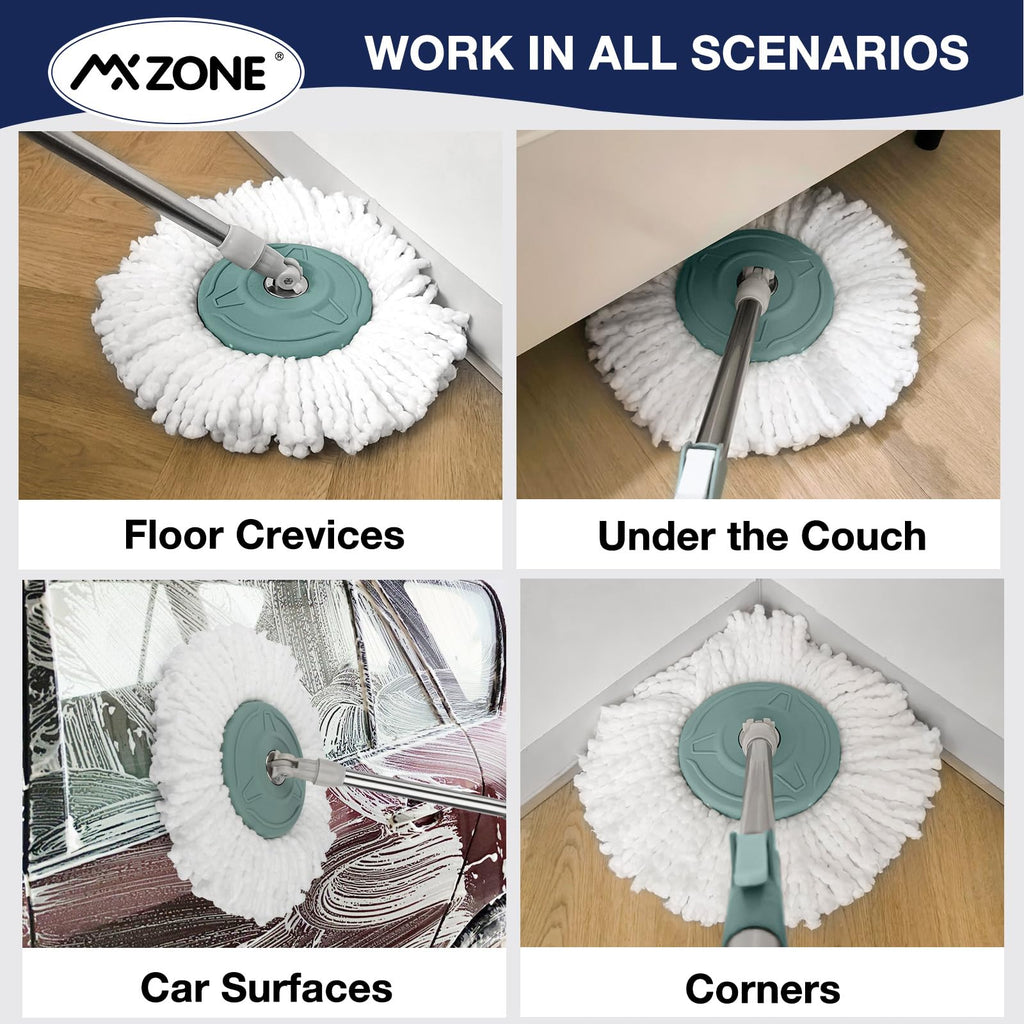 MXZONE Mop Head Replacement for Universal 360° Spin Magic Mop, Fits Hurricane Spin Mop Microfiber Mop Head Refills, Round Shape Standard Size, 5 Pack