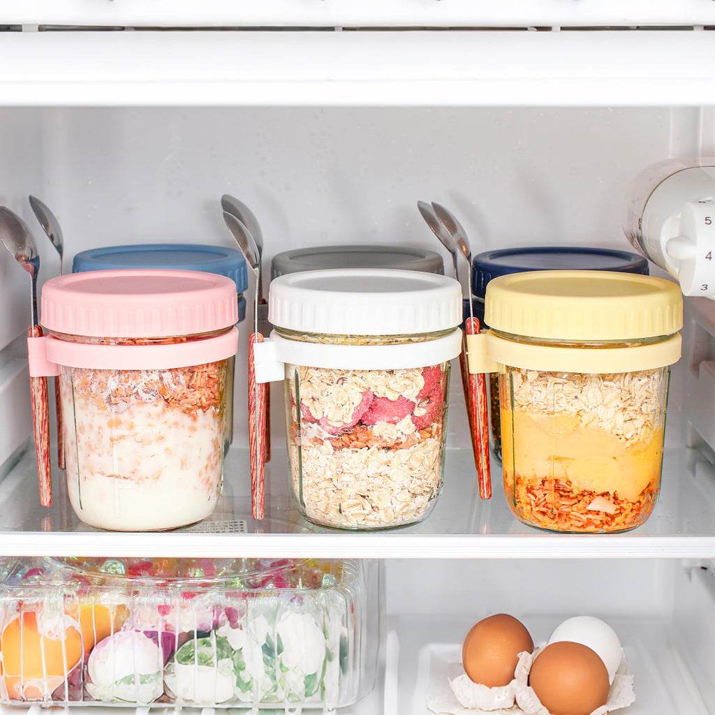 HPLYEL 6 Packs 16OZ Overnight Oats Containers with Lids and Spoons, Glass Overnight Oatmeal Jars Kitchen Food Storage Airtight Leak Proof Mason Jars for Salad, Cereal, Coffee, Dry Snacks, Seasoning