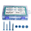 314Pcs Concrete Screws Set,Carbon Steel 1022A Flat & Hex Head Concrete Screws 1/4" x1-1/4 to 2-1/4" and 3/16" x1-1/4 to 2-3/4"Screw Assortment Kit