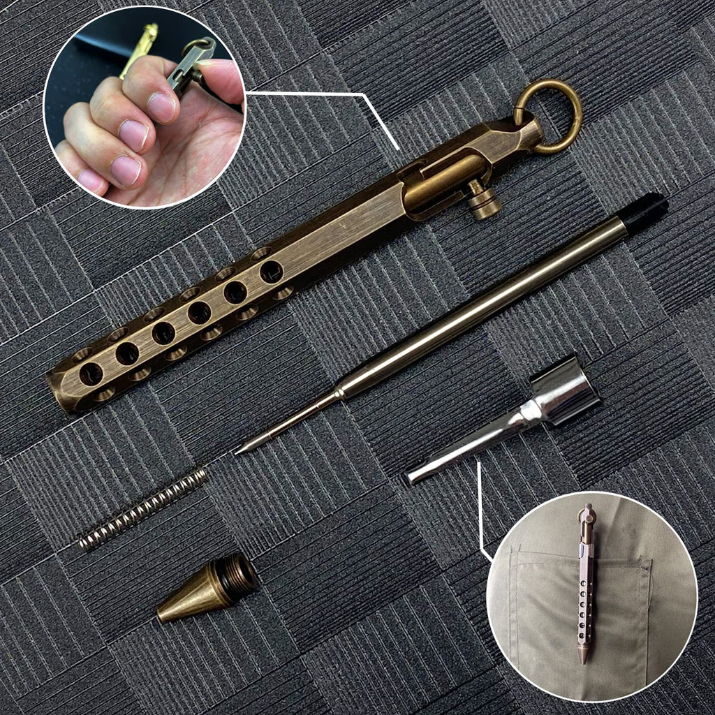 Bolt Action Pen, Solid Brass edc Pen Six-edge Pocket Pen Metal Tactical Pen with Refills and Clip YUEZUDPO Signature Pen for Business, Christmas, Birthday (Black)