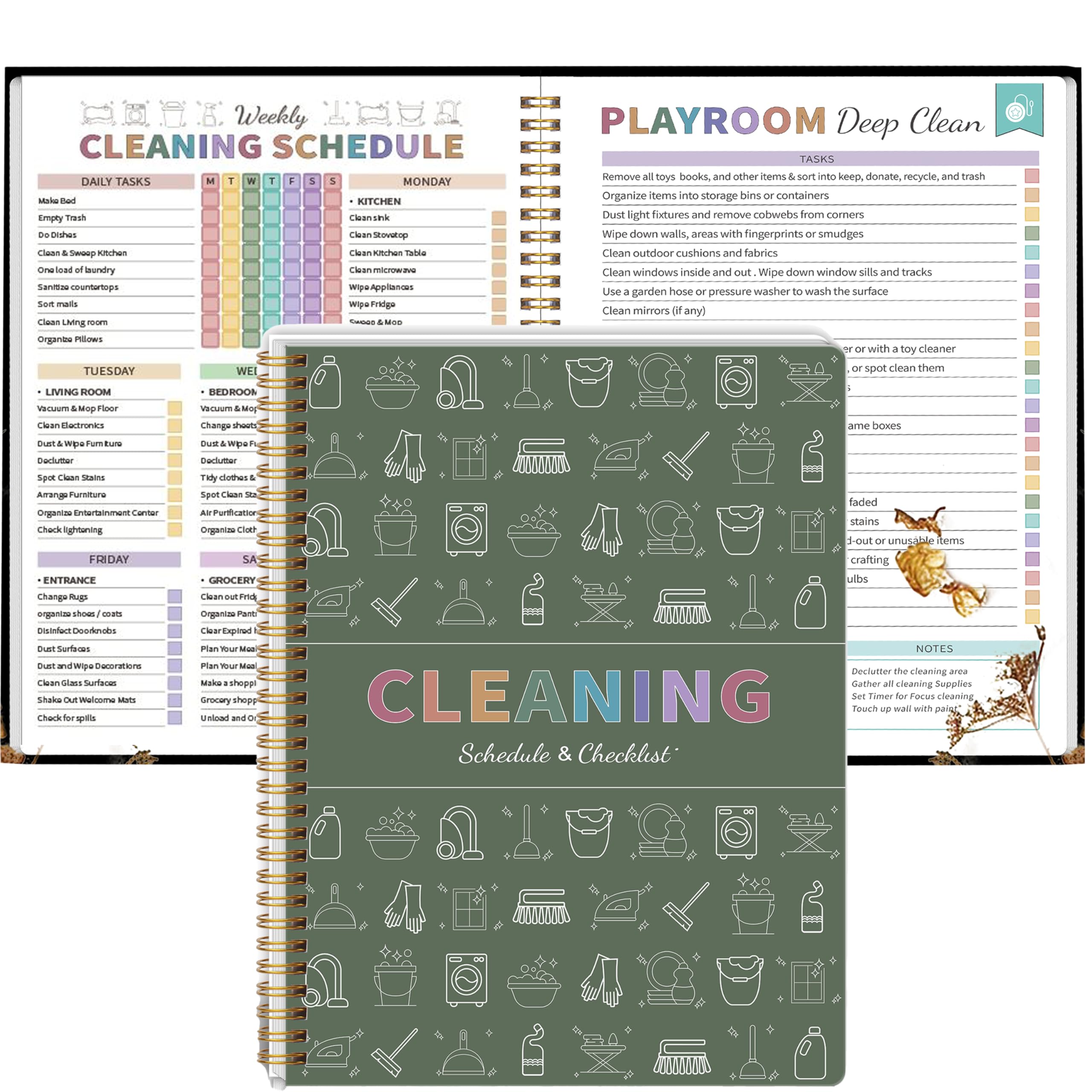 Cleaning Planner for Adults Women, Cleaning Schedule and Checklist Organizer, Household Cleaning Planner with Daily/Weekly/Monthly Task, Editable Chore Chart Notebook for Home, Family Cleaning Tasks