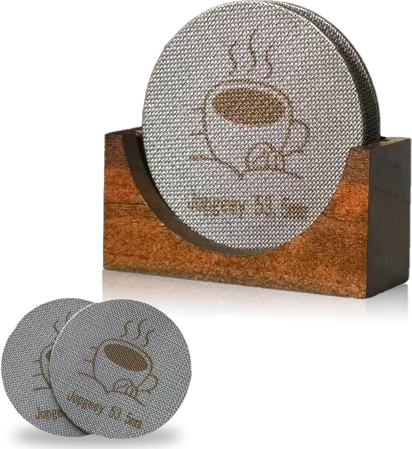 2 Packs 53.5mm Espresso Puck Screen with Stand, Reusable Coffee Filters Compatible with Breville Barista 54mm Portafilter Basket, 1.7mm Thickness 150μm 316 Stainless Steel Espresso Machine Accessories