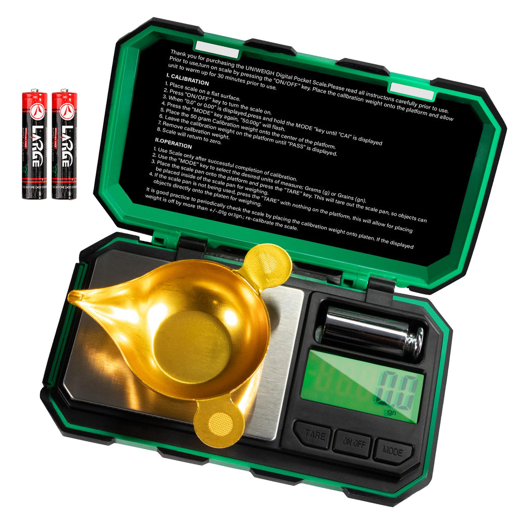 UNIWEIGH Digital Reloading Scale Precision 1500 Grains x 0.1gn,Powder Scale for Reloading, Grain Scale with LCD Display/Tare/Calibration Functions,microgram Scale Pocket,Includes Batteries