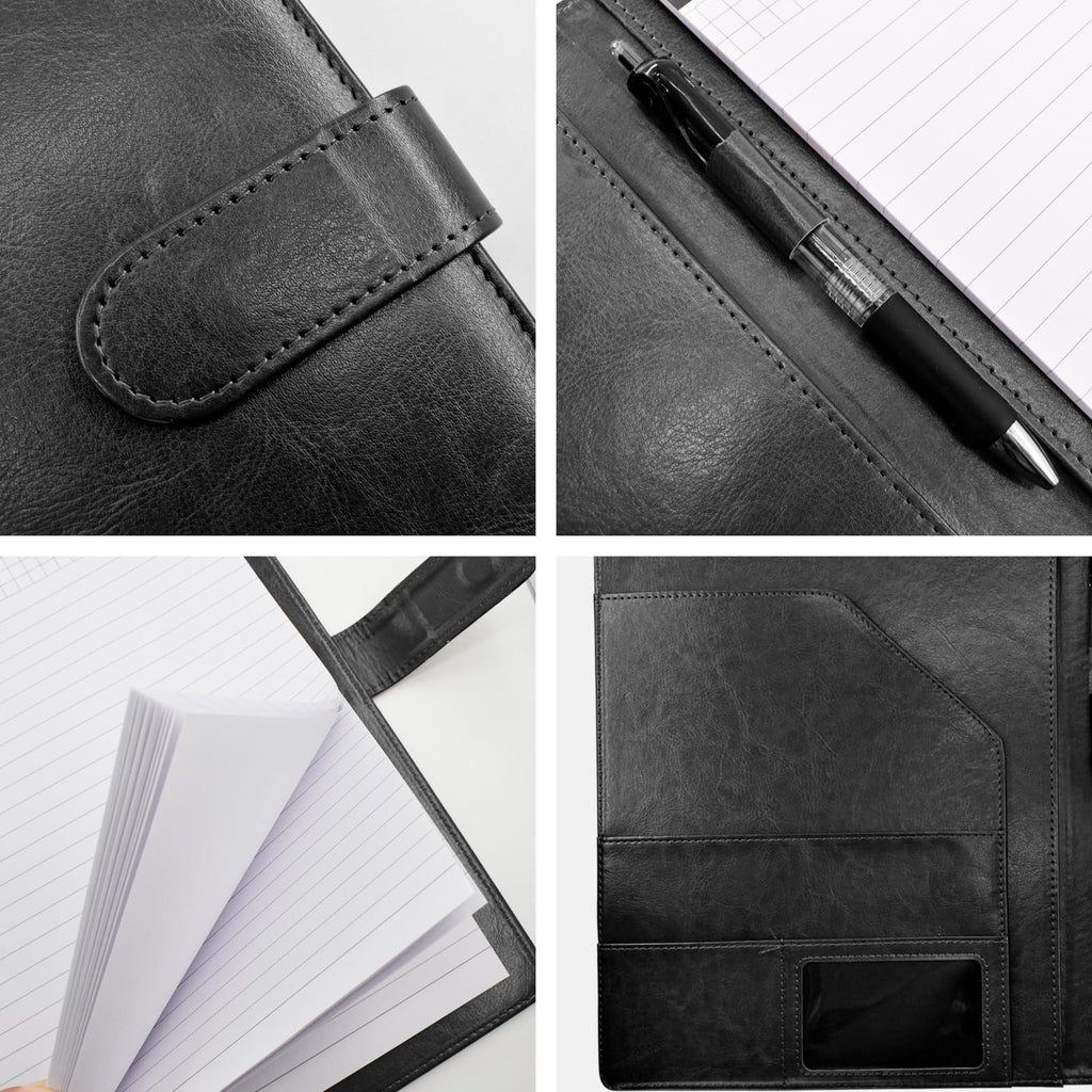 VANRA Padfolio Clipboard Folder Leather Portfolio Binder Organizer Interview Resume Folder for Papers Legal Document A4 Letter Size Writing Pad Notepad Clip Boards with Business Card Holder (Black)