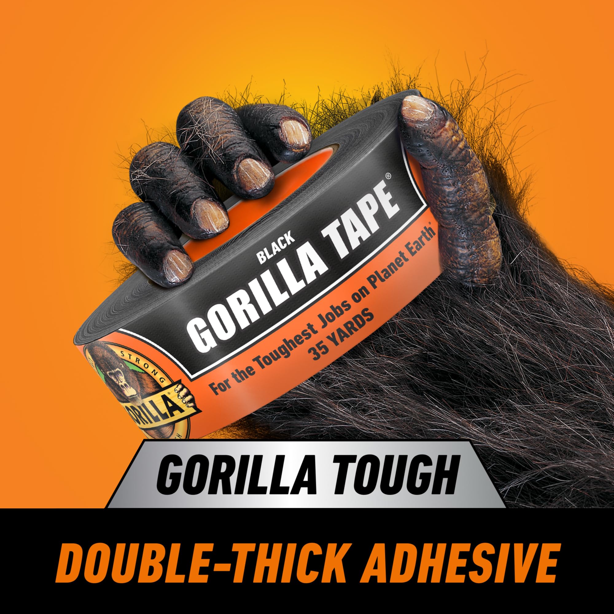 Gorilla Heavy Duty Tape, Duct Tape, Utility Tape, Triple Layer Strength, Indoor & Outdoor, Weather Resistant Shell, 1.88 in x 35 yd (32 Meters), Black (Pack of 2)