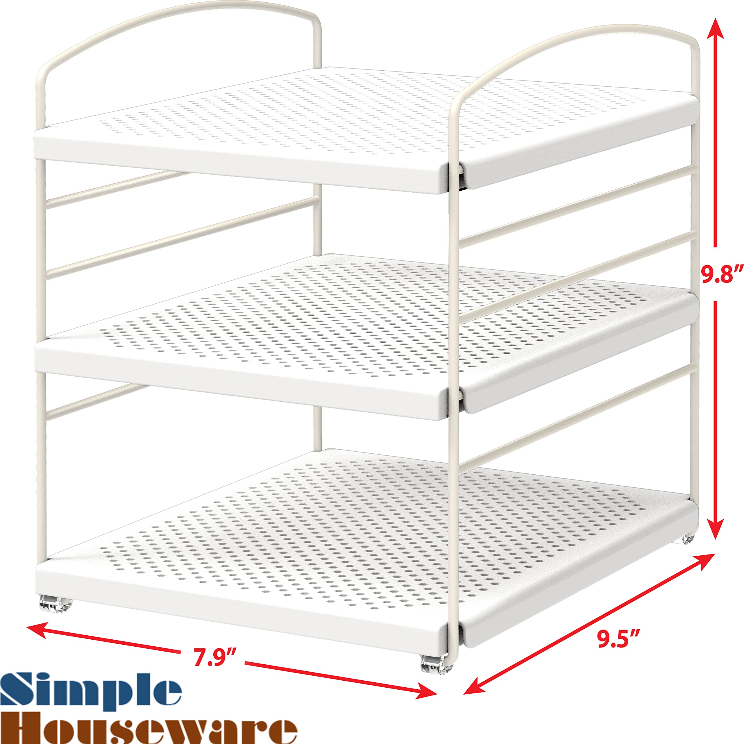 Simple Houseware Height Adjustable Kitchen Shelf Organizer, Aluminum Foil & Plastic Wrap Rack for Cabinet or Counter Storage, 9.5" D x 7.9" W x 9.8" H, White