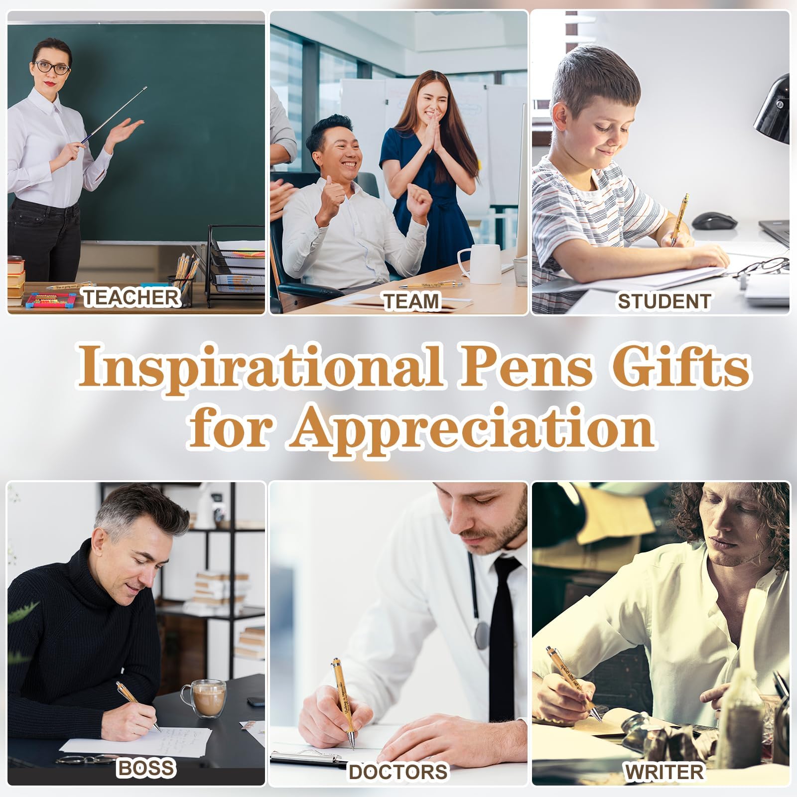 30 Pcs Inspirational Ballpoint Pens with Inspirational Quotes Stylus Bulk Motivational Bamboo Wooden Pen Thank You Pens Black Ink Gel Pens for Home Office School Supplies
