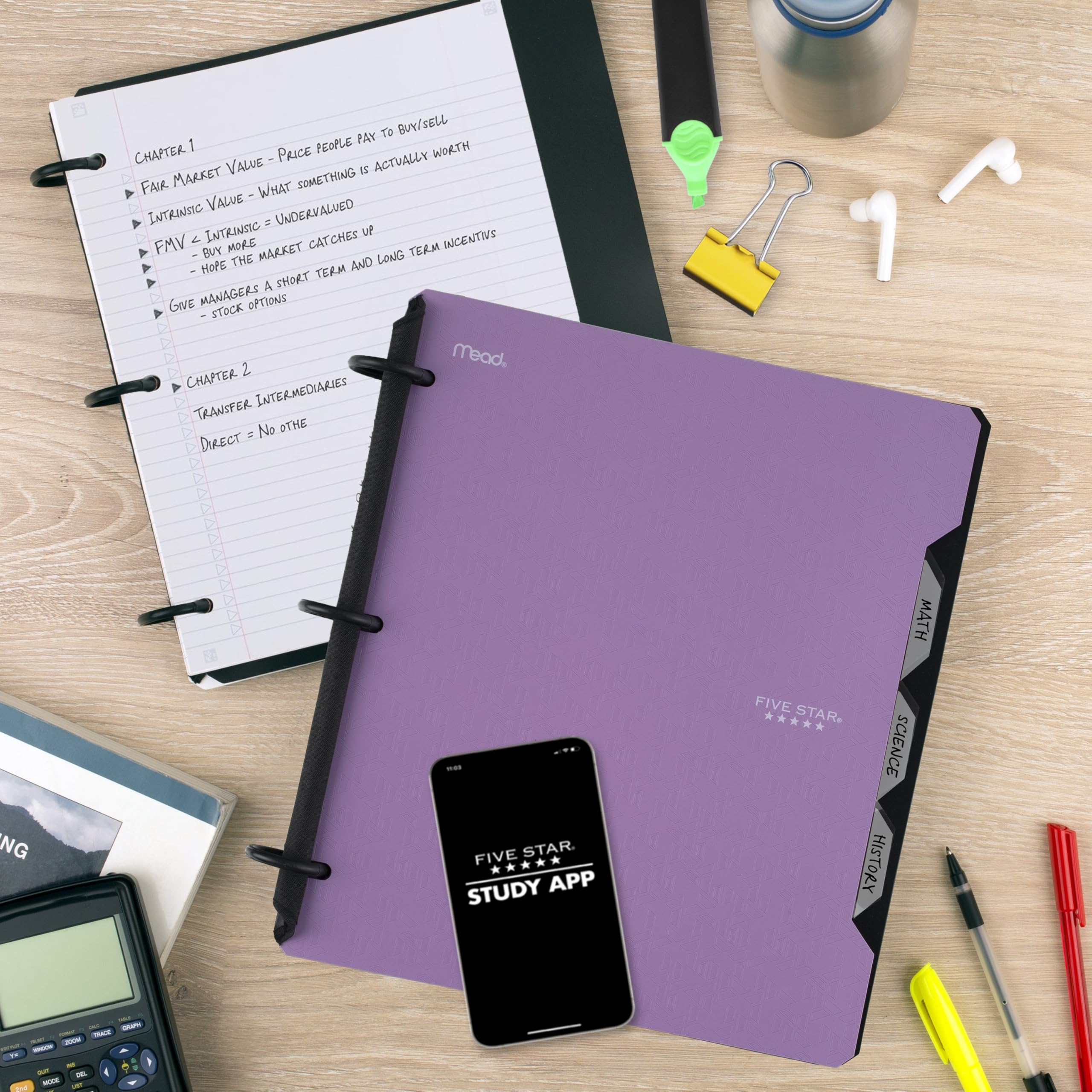 Five Star Flex Refillable Notebook + Study App, College Ruled Paper and 1 Inch TechLock Ring Binder with Pockets, Tabs and Dividers, 200 Sheet Capacity, Amethyst Purple (29328AB6)