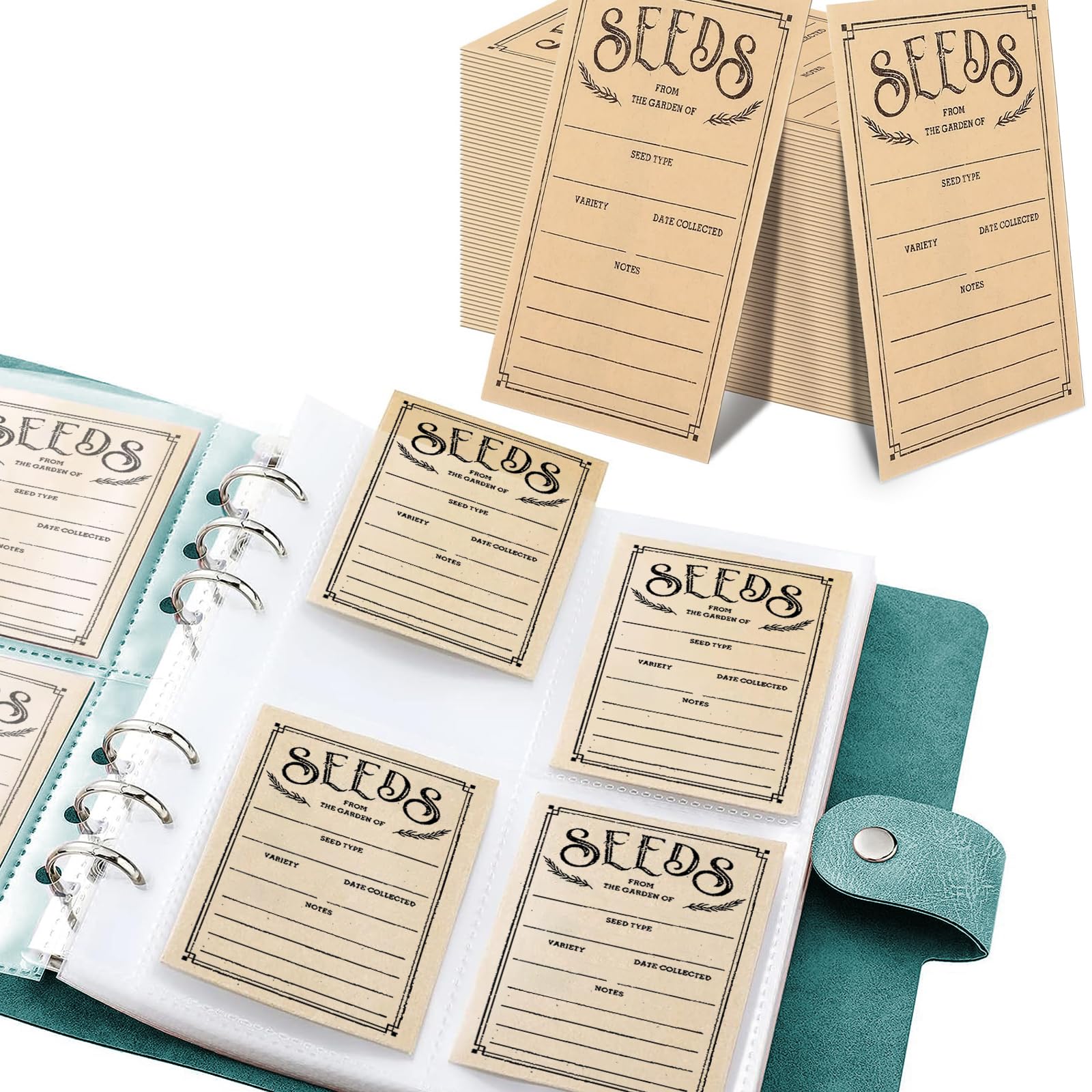 100Pc Self-Sealing Seed Envelopes for Garden, Saving, Collection, and Organization - Storage Box and Binder Included - Ideal for Every Gardener (Green)